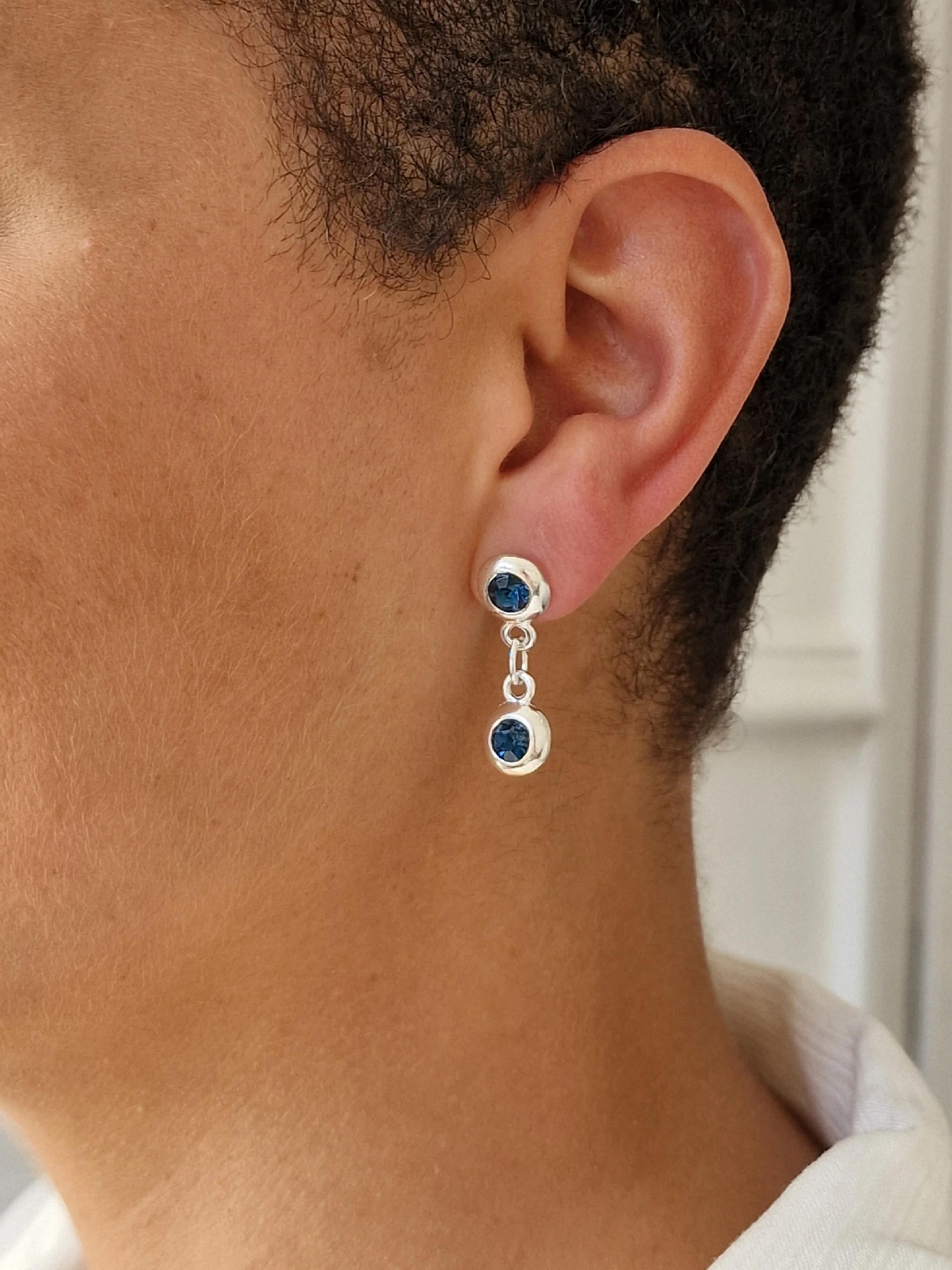 Vintage Silver Plated Drop Earrings with Blue Crystal Charm