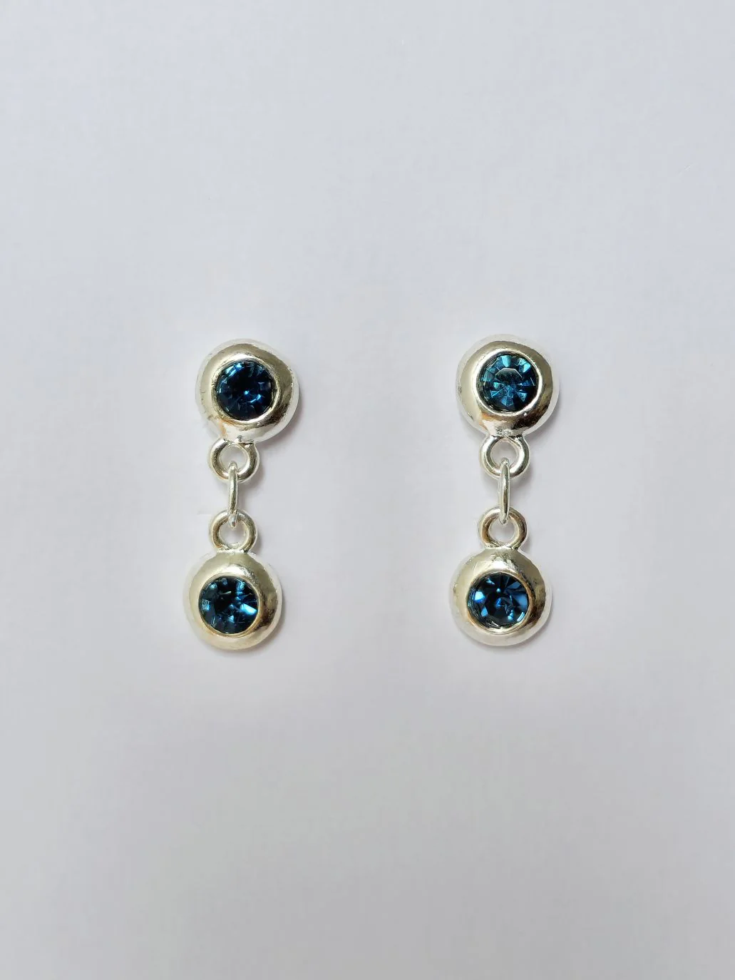 Vintage Silver Plated Drop Earrings with Blue Crystal Charm - Image 2
