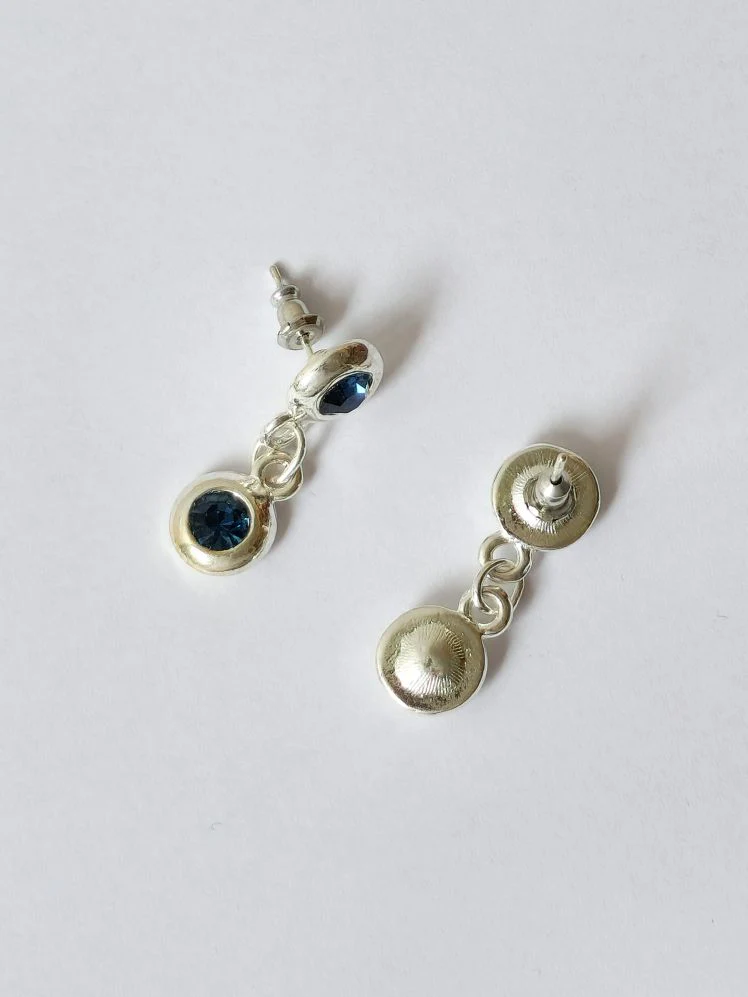 Vintage Silver Plated Drop Earrings with Blue Crystal Charm - Image 4