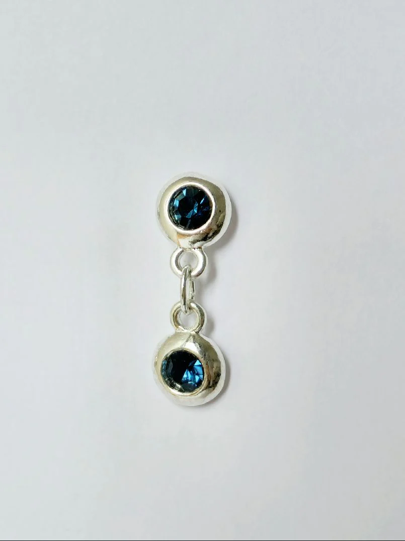 Vintage Silver Plated Drop Earrings with Blue Crystal Charm - Image 5