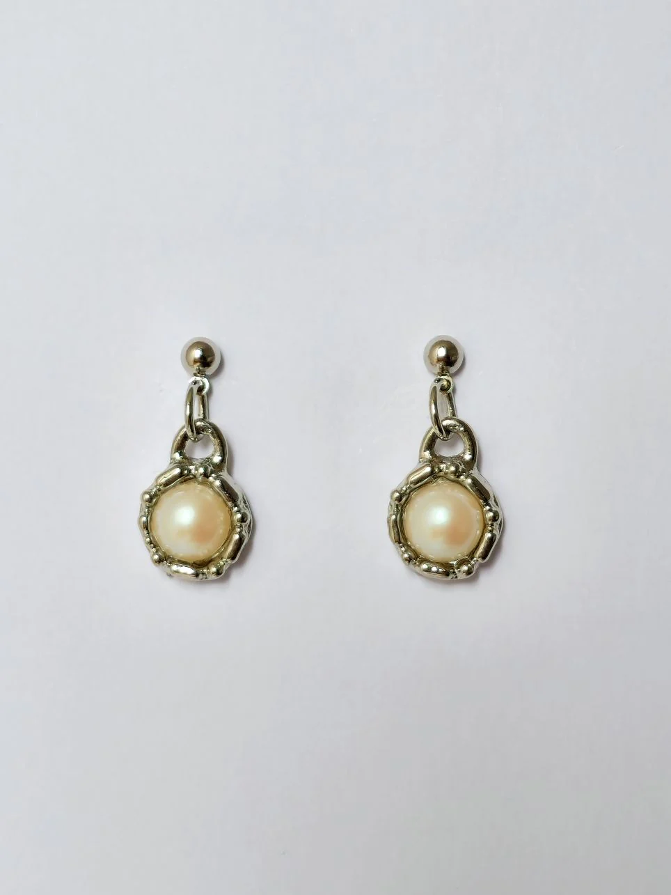 Vintage Silver Plated Drop Earrings with Pearl Charm - Image 2