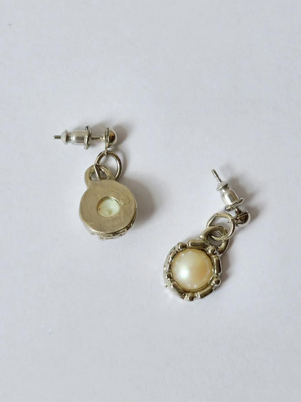 Vintage Silver Plated Drop Earrings with Pearl Charm - Image 3