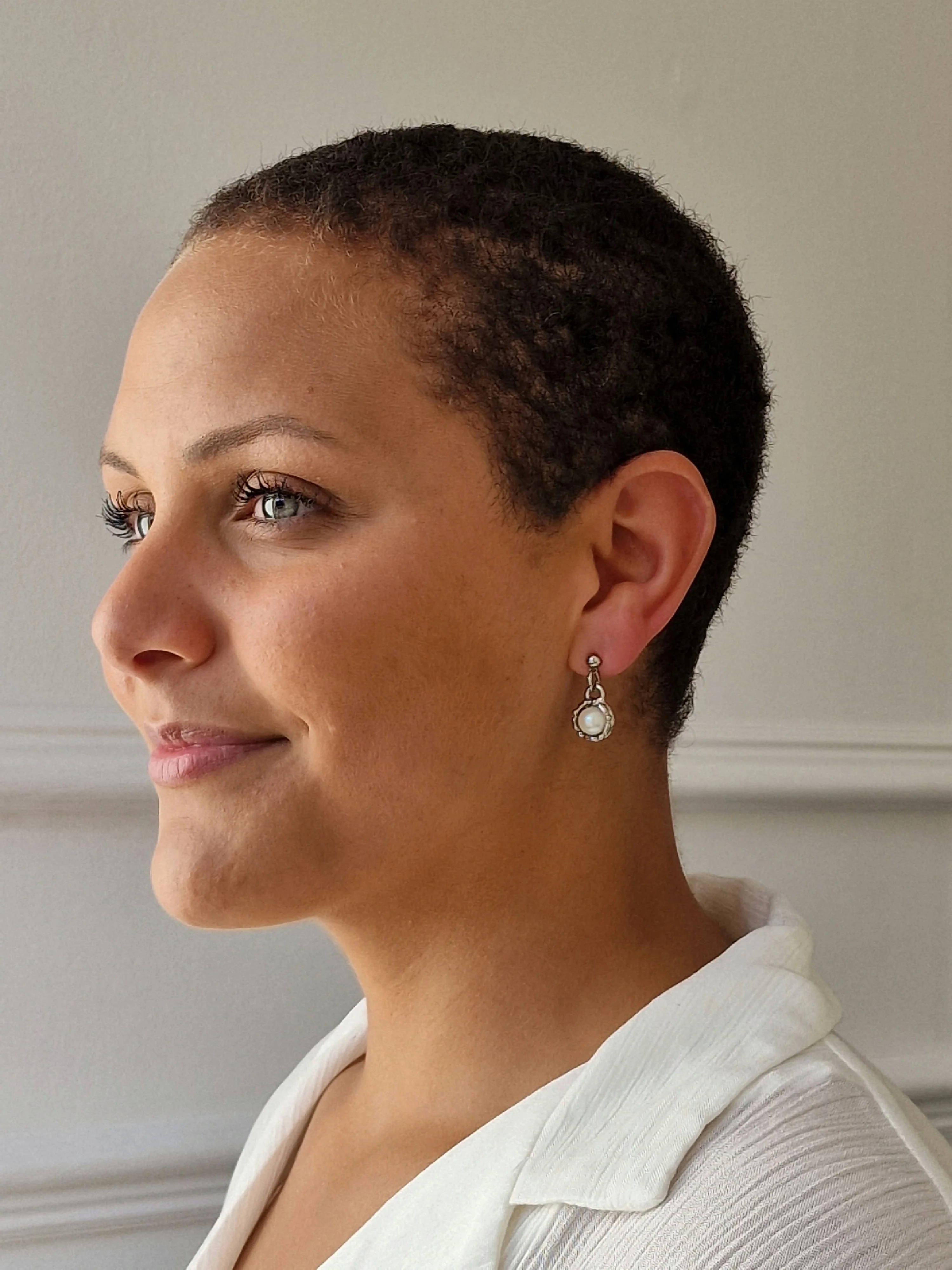 Vintage Silver Plated Drop Earrings with Pearl Charm - Image 4