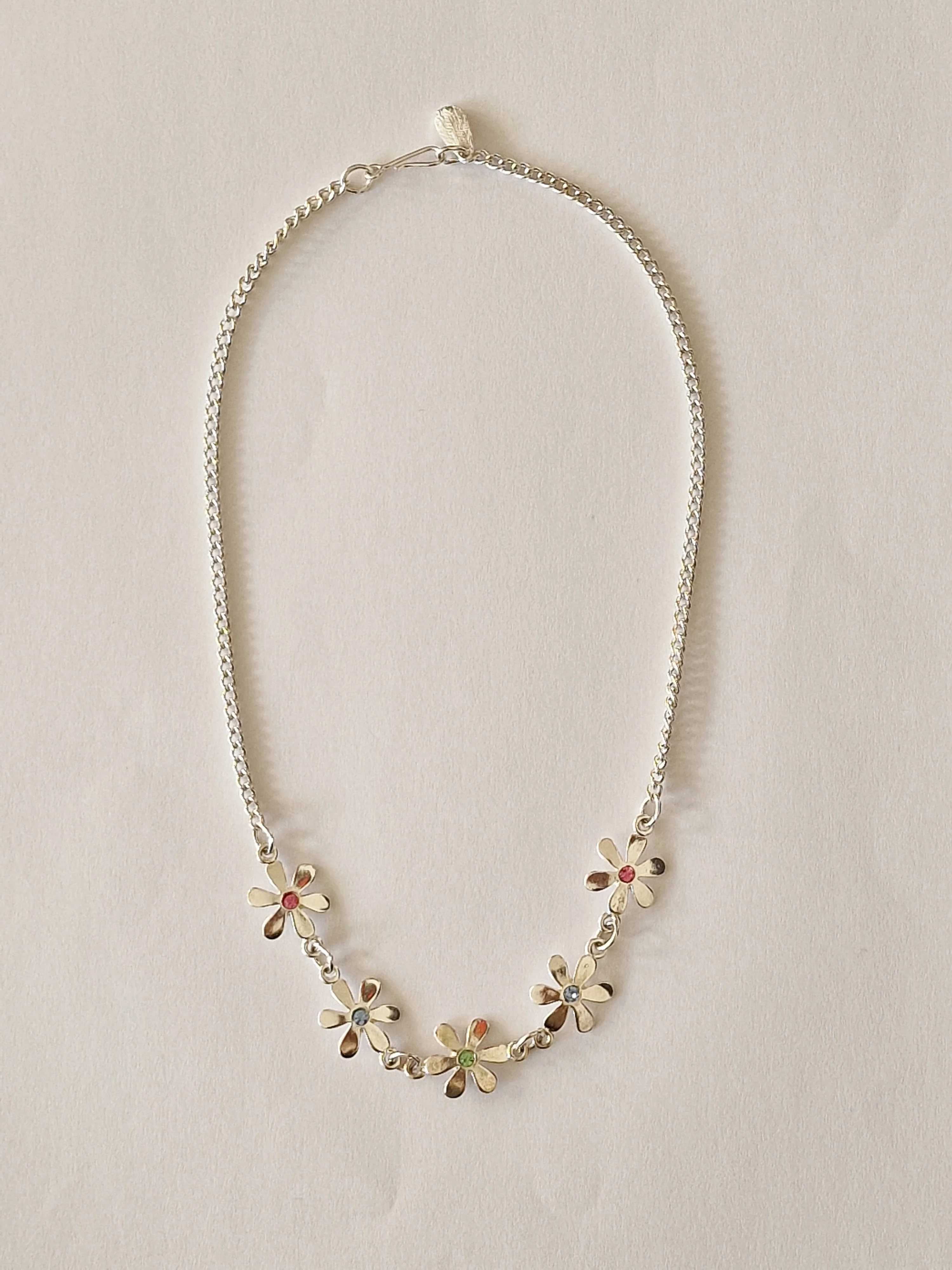 Vintage Silver Plated Flower Crystal Necklace and Earring Set - Image 5
