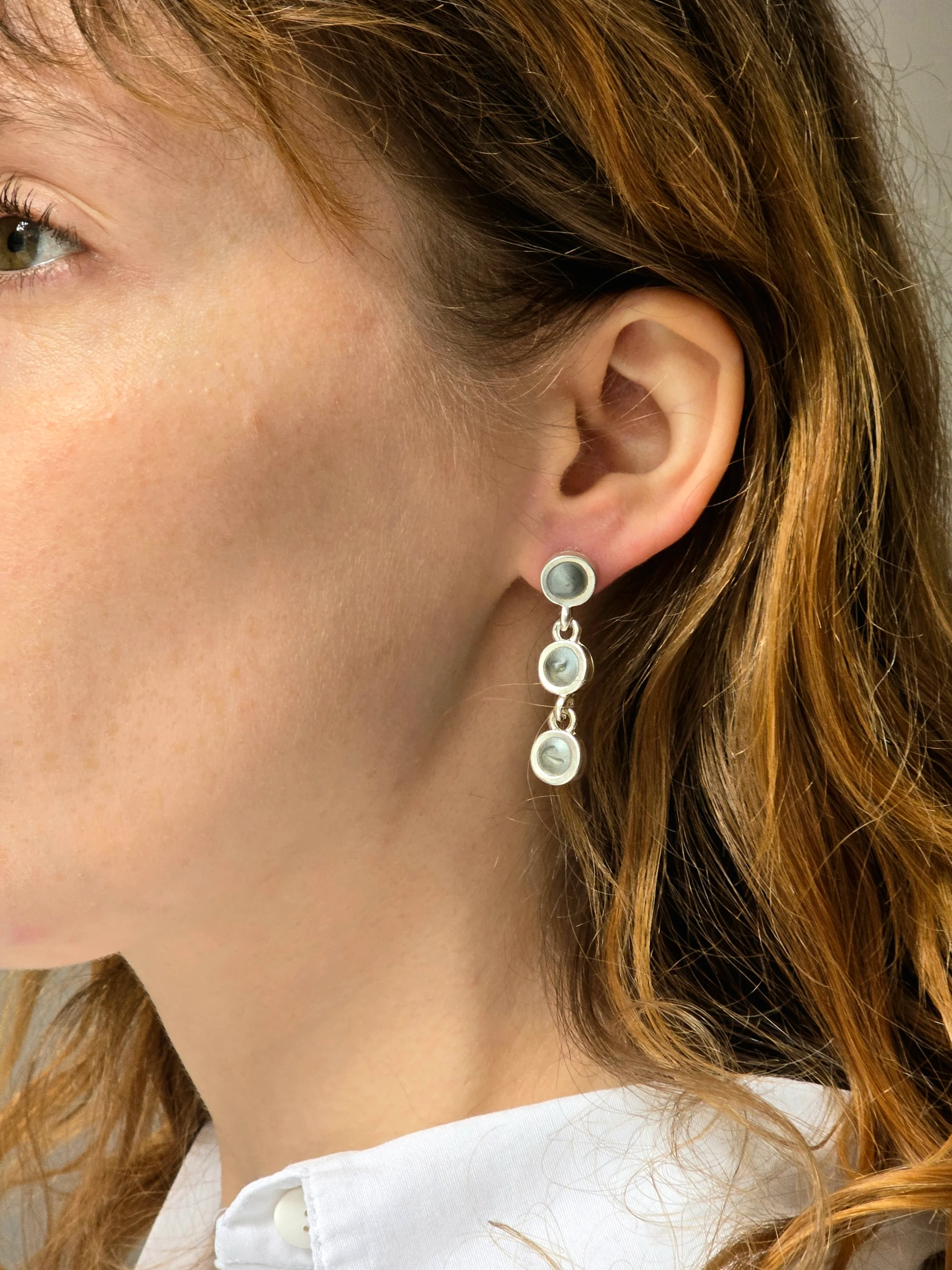 Vintage Silver Plated Grey Enamel Drop Earrings - Image 2