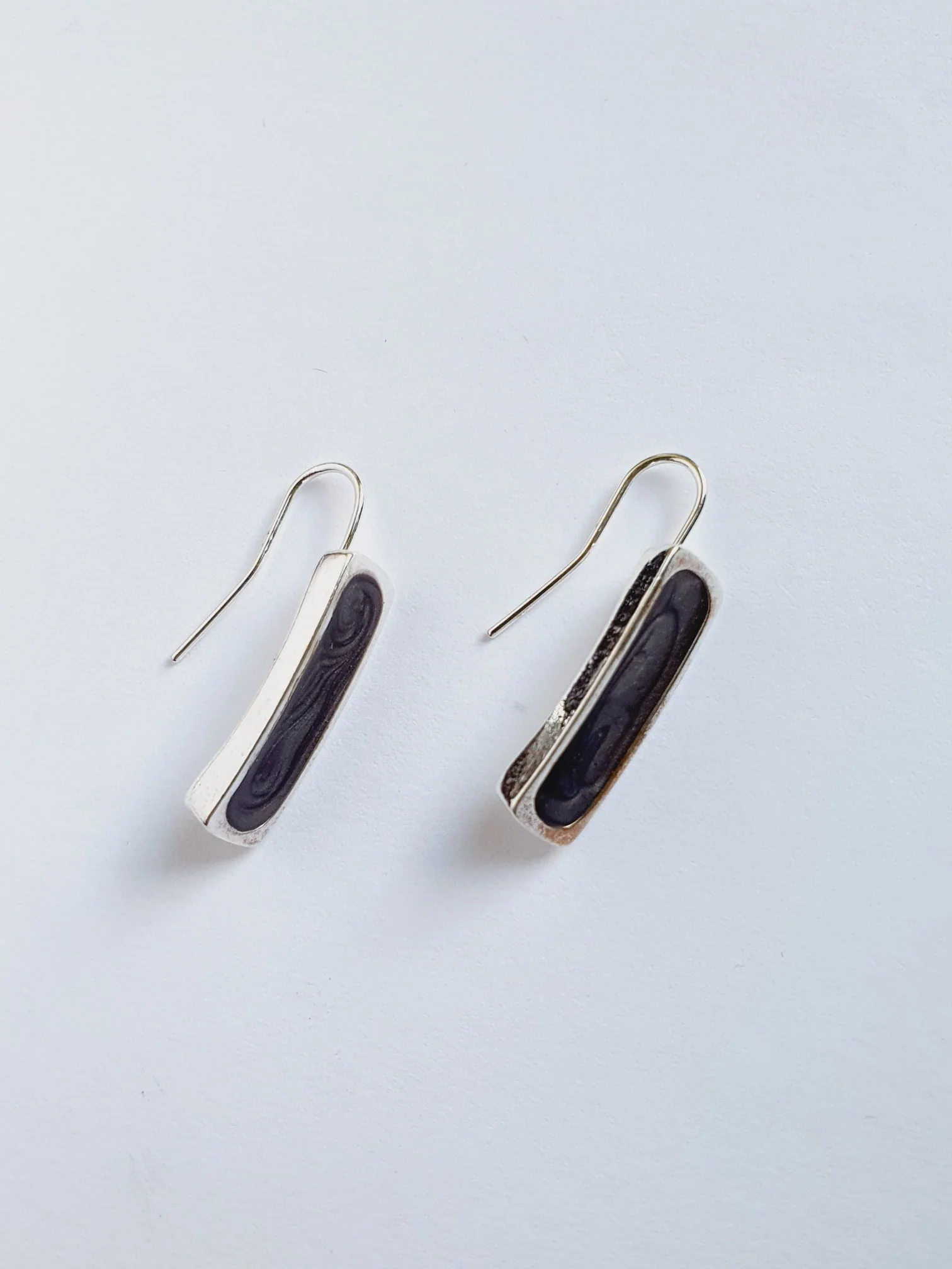 Vintage Silver Plated Grey Enamel Drop Earrings - Image 3