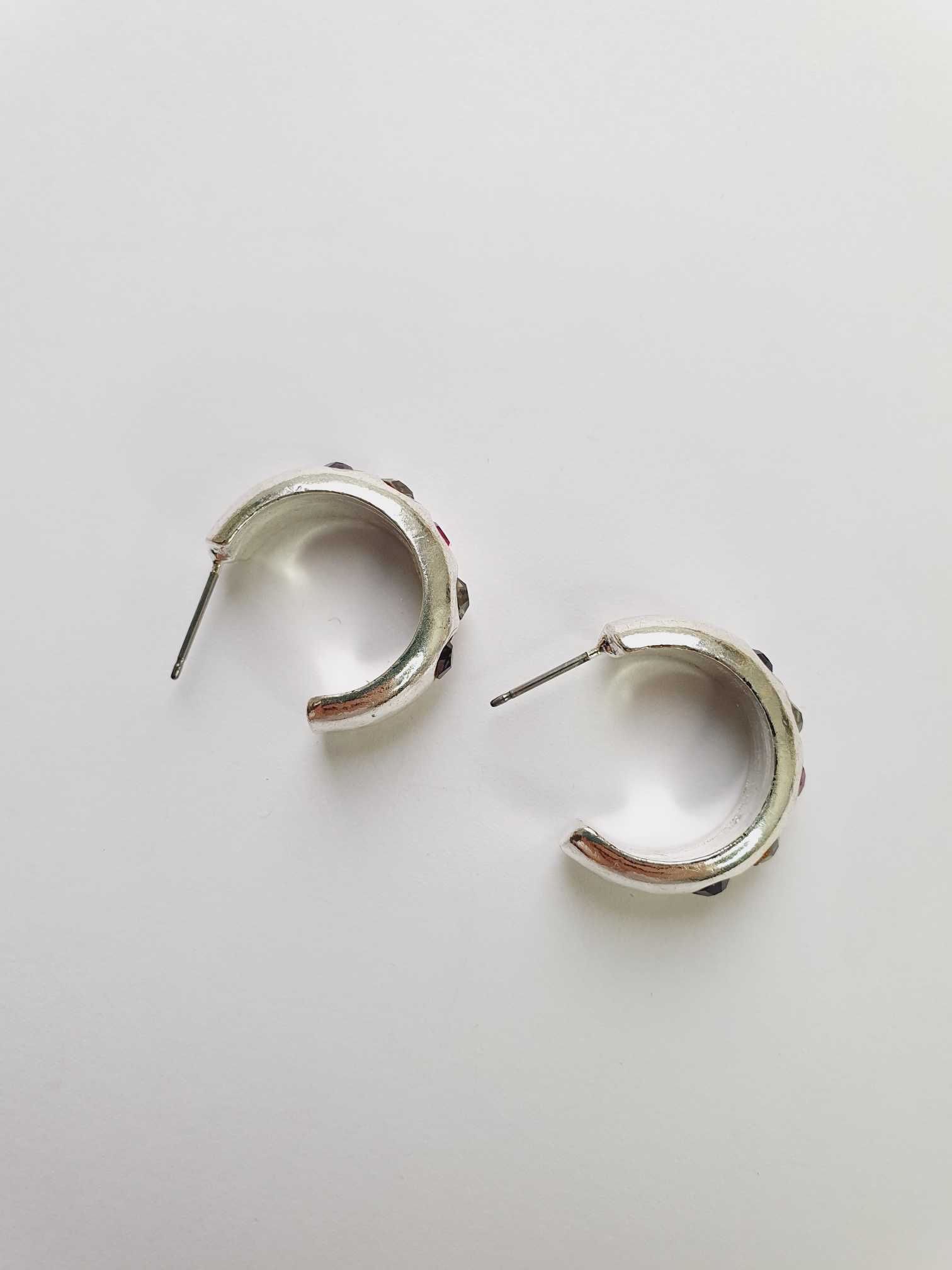 Vintage Silver Plated Hoop Stud Earrings with Purple Stones - Image 3