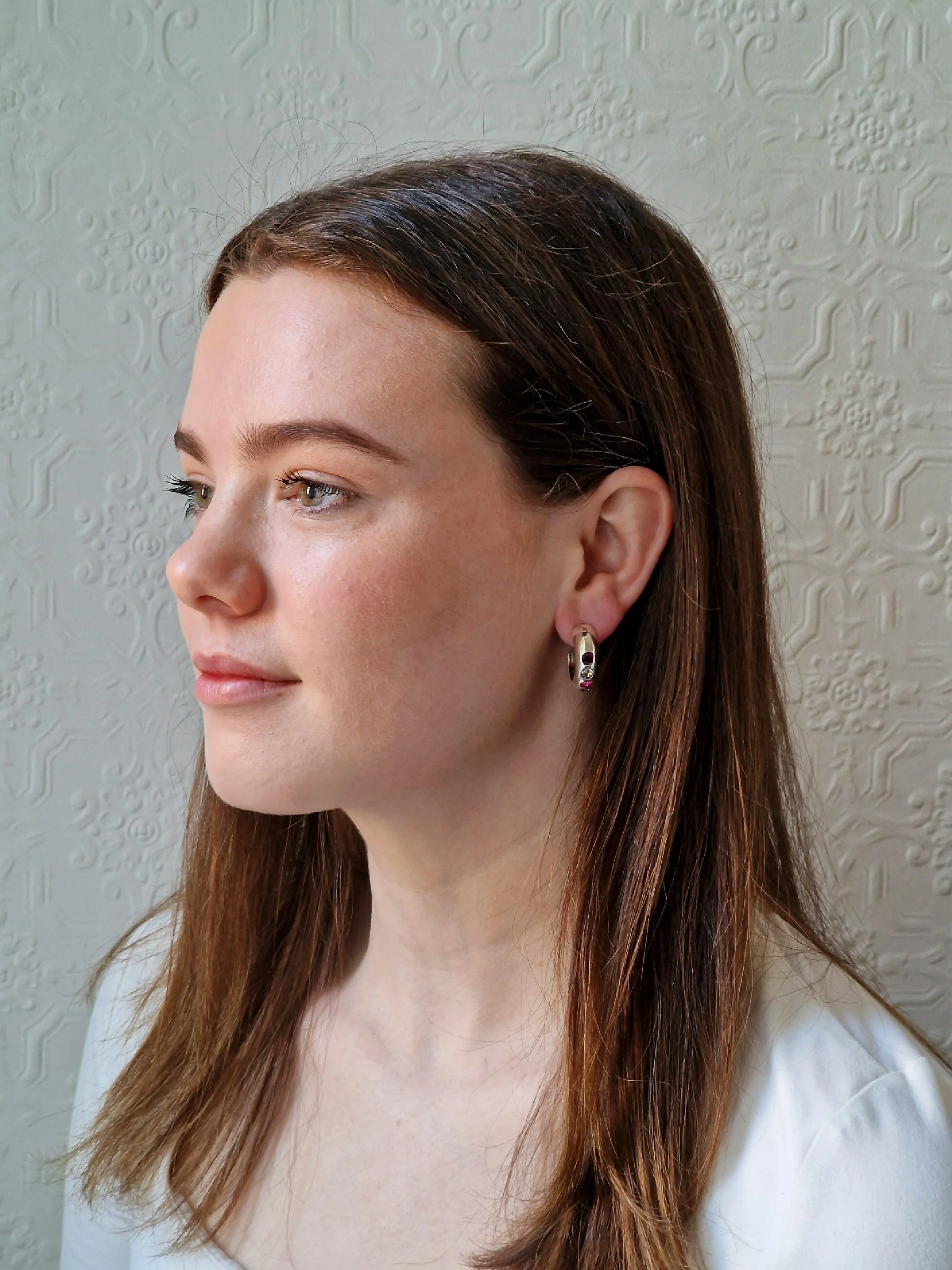 Vintage Silver Plated Hoop Stud Earrings with Purple Stones - Image 6