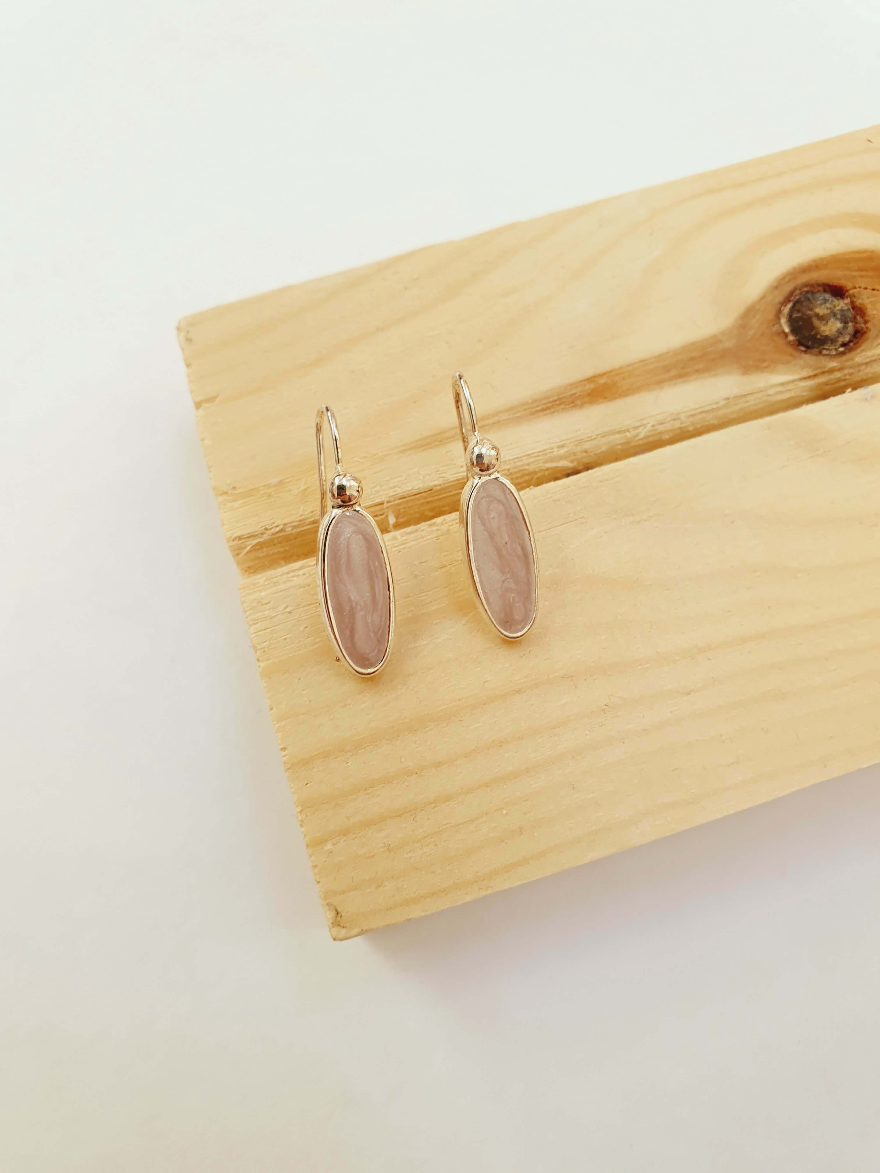 Vintage Silver Plated Lilac Enamel Drop Earrings - Image 4
