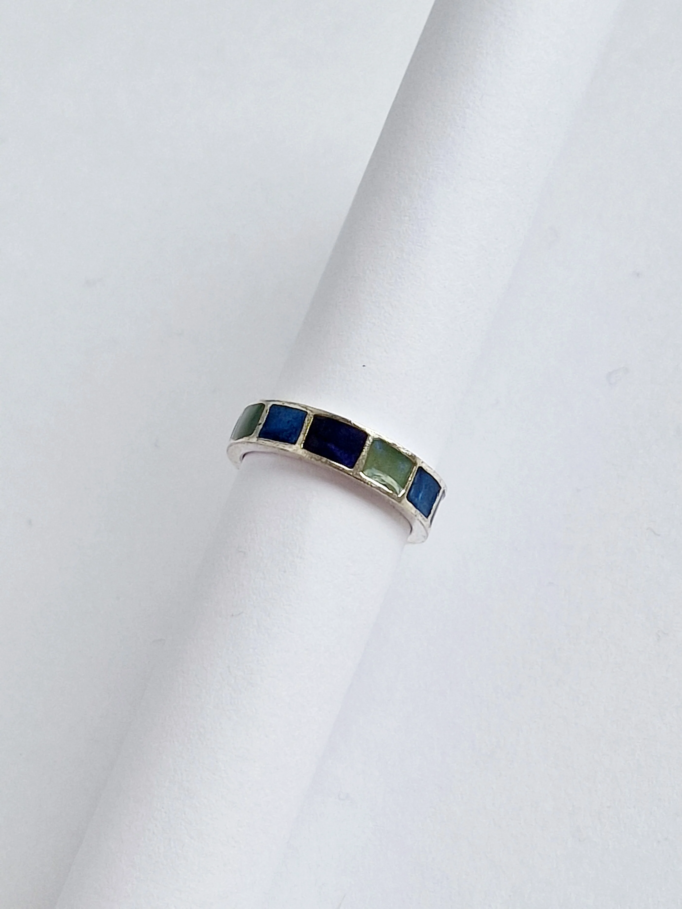 Vintage Silver Plated Ring with Blue Enamel - Image 3