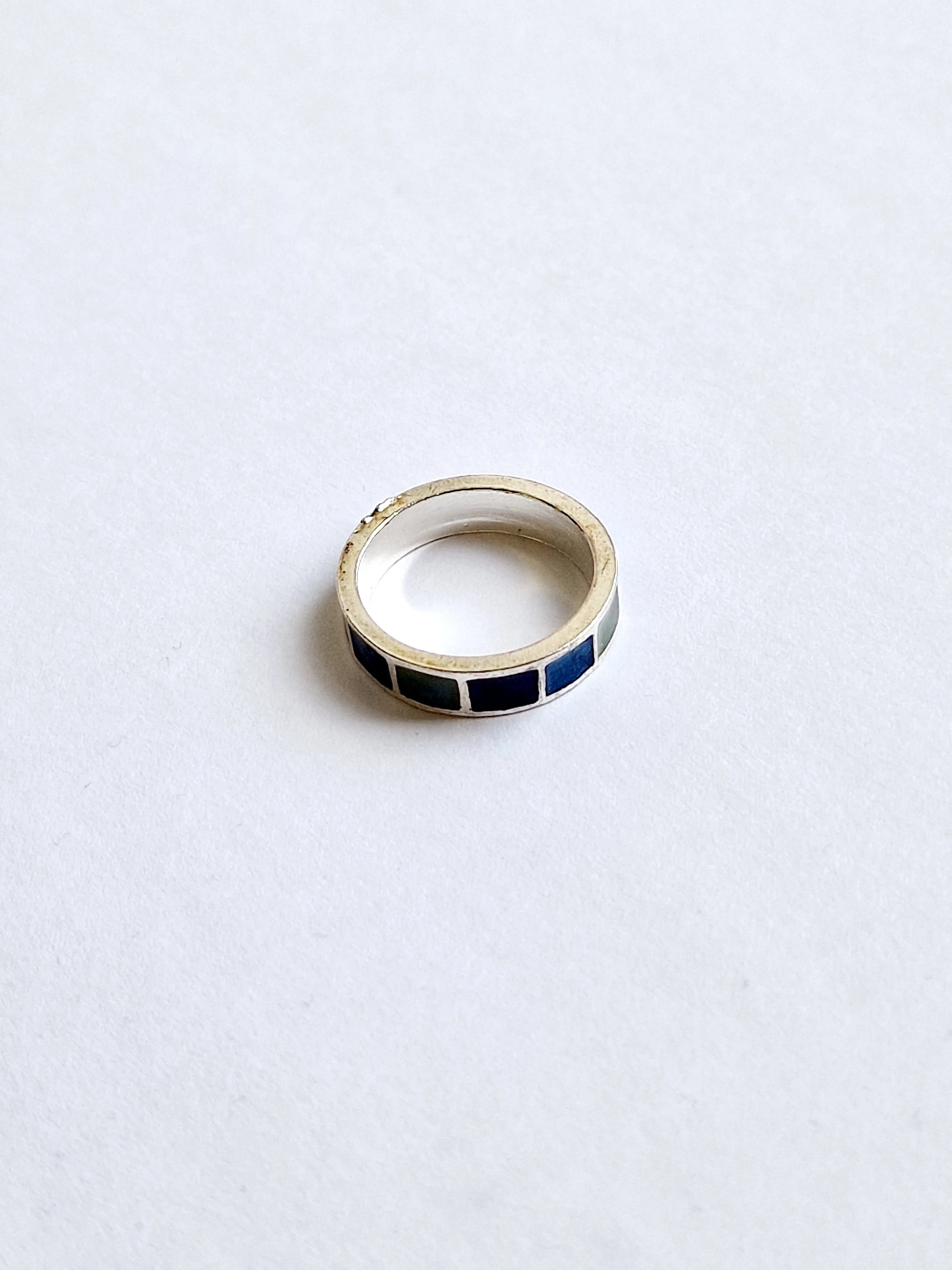 Vintage Silver Plated Ring with Blue Enamel - Image 4