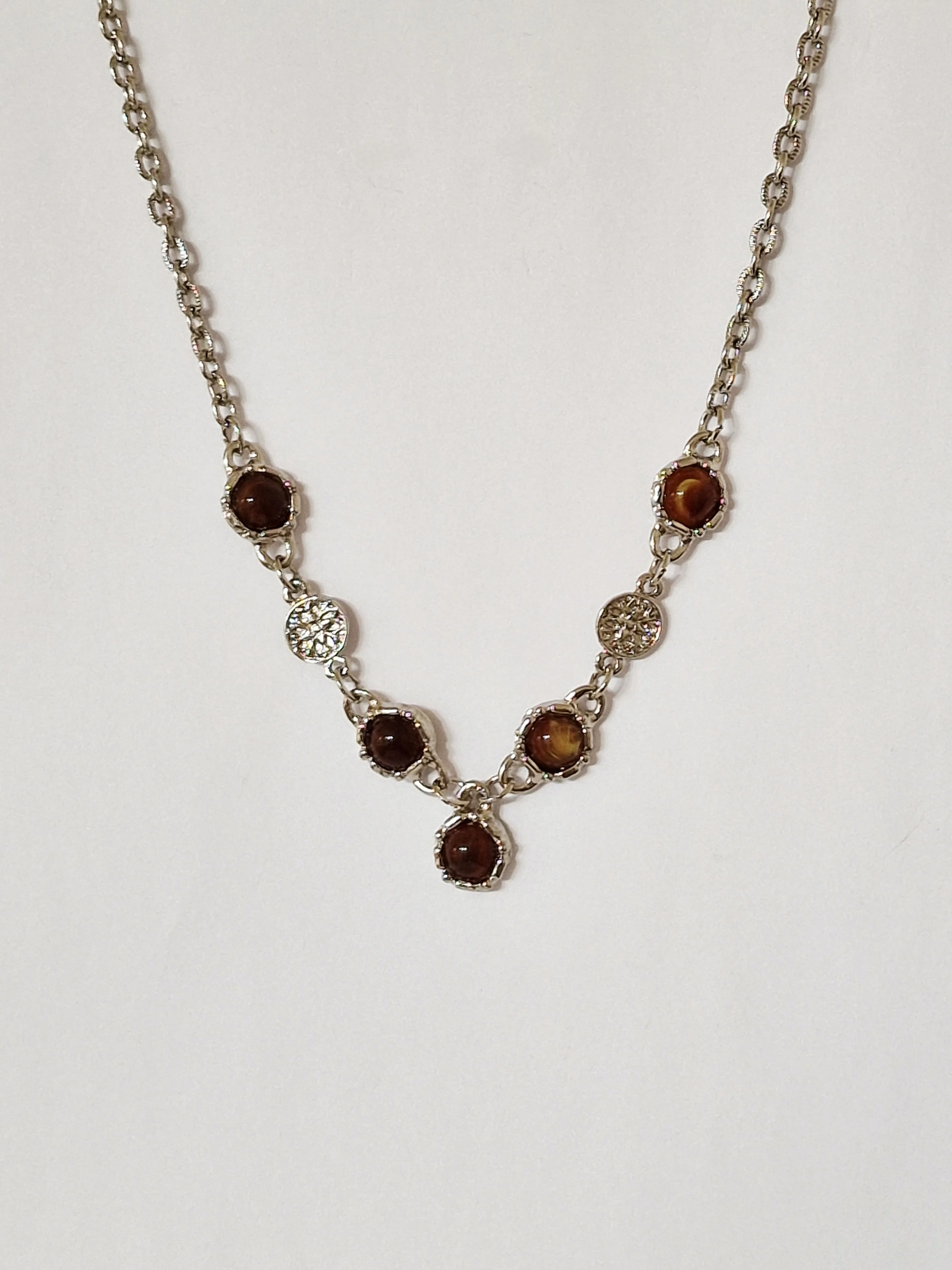 Vintage Silver Plated Statement Chain Necklace with Brown Charm by Legacy