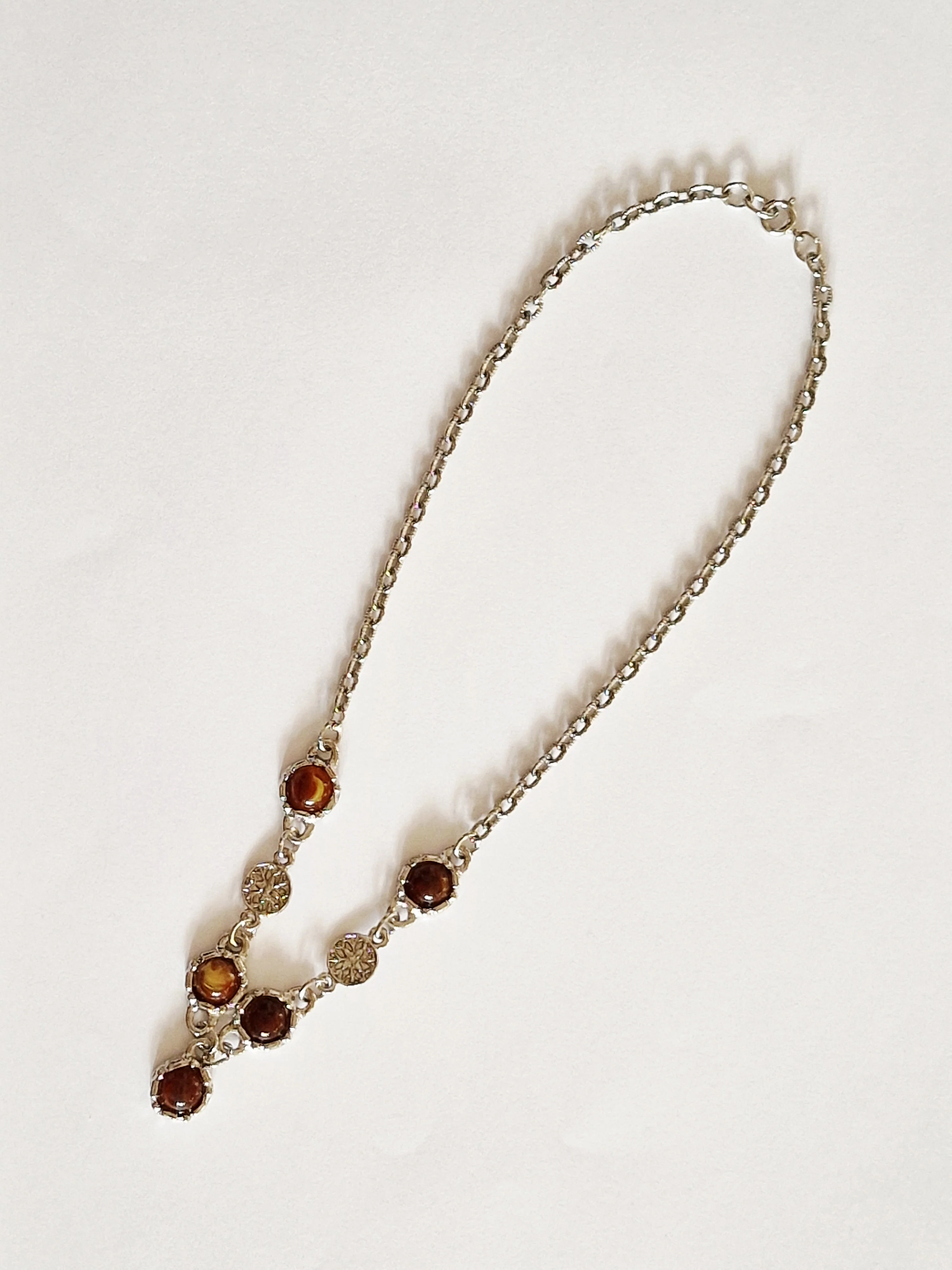 Vintage Silver Plated Statement Chain Necklace with Brown Charm by Legacy - Image 3