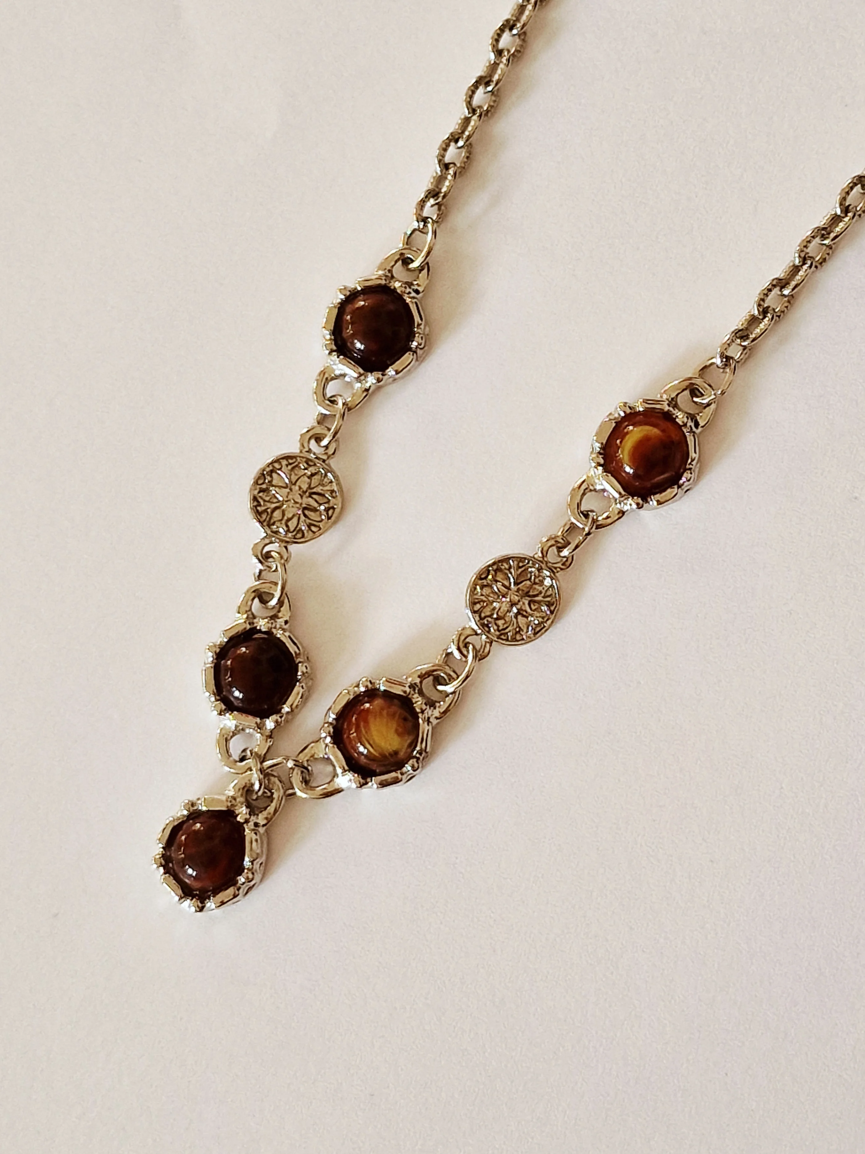 Vintage Silver Plated Statement Chain Necklace with Brown Charm by Legacy - Image 4
