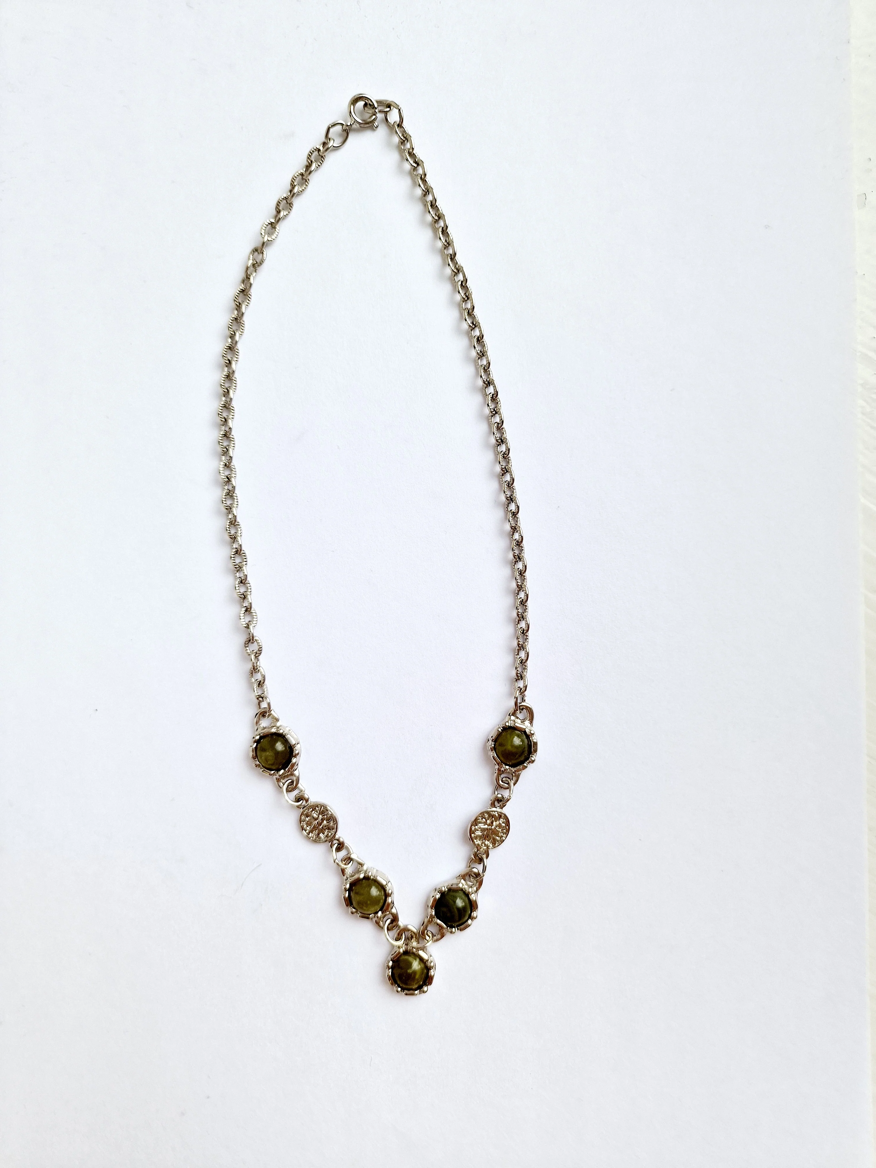 Vintage Silver Plated Statement Chain Necklace with Green Charm by Legacy - Image 3