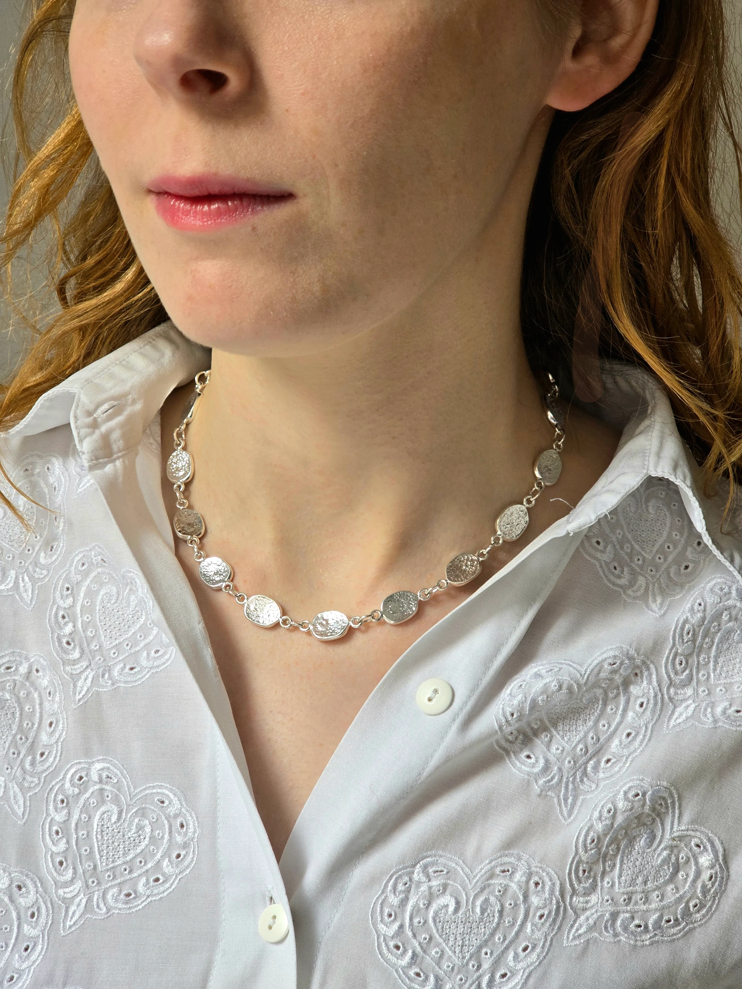 Vintage Silver Plated Textured Link Chain Necklace - Image 2