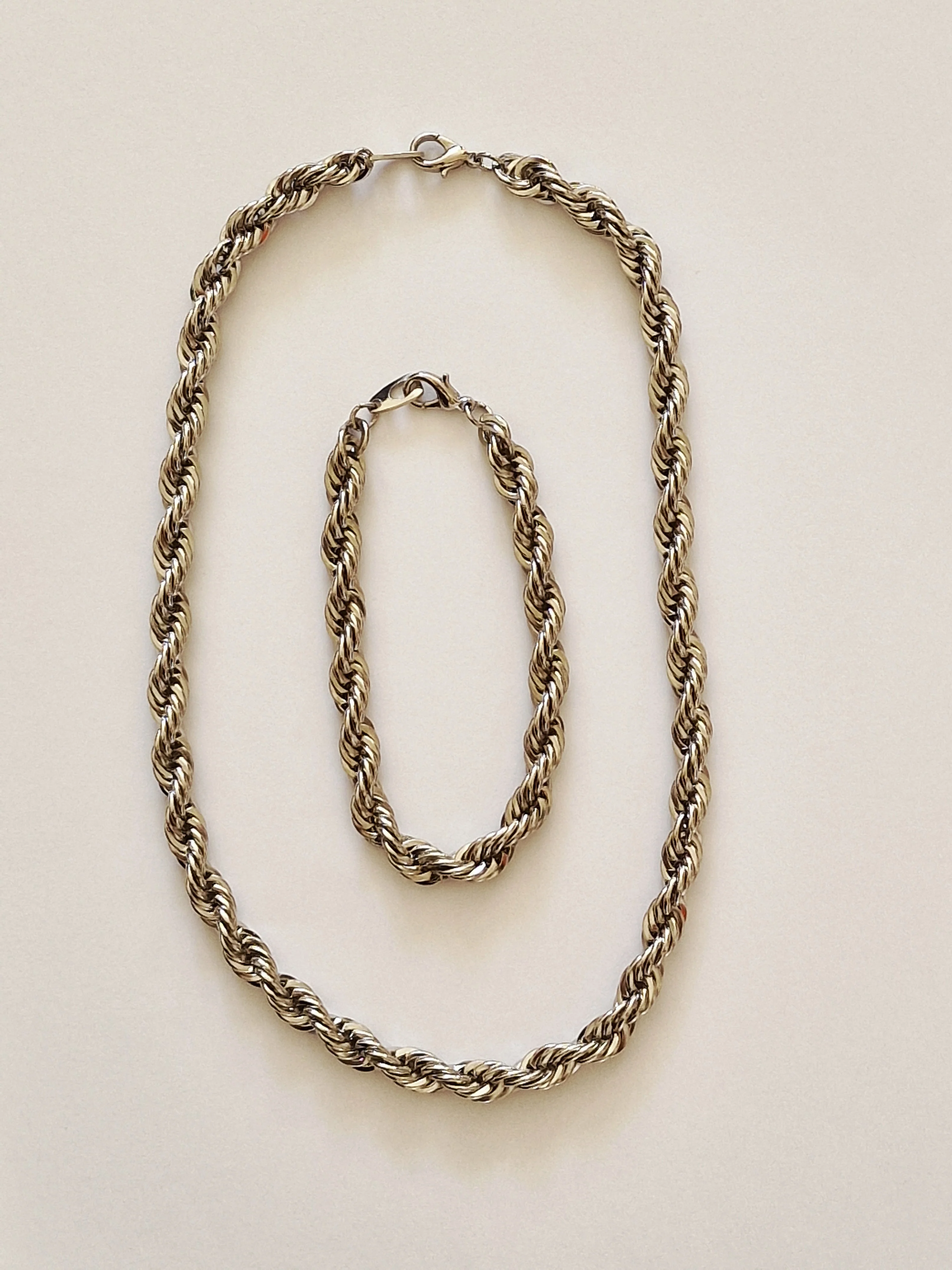 Vintage Silver Plated Twist Rope Chain Necklace and Bracelet Set - Image 2