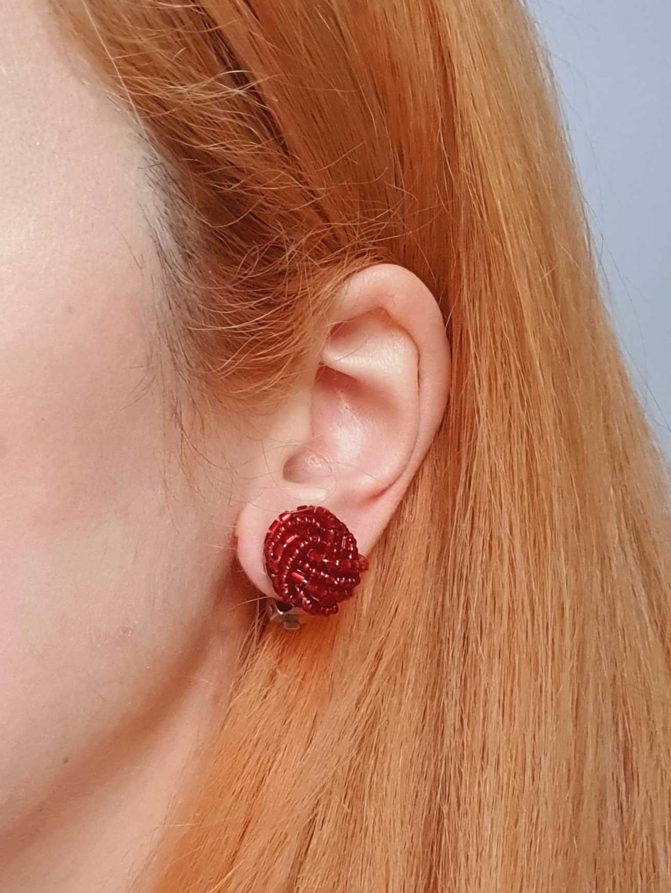 Vintage Silver Toned Clip On Bordeaux Bead Earrings - Image 2