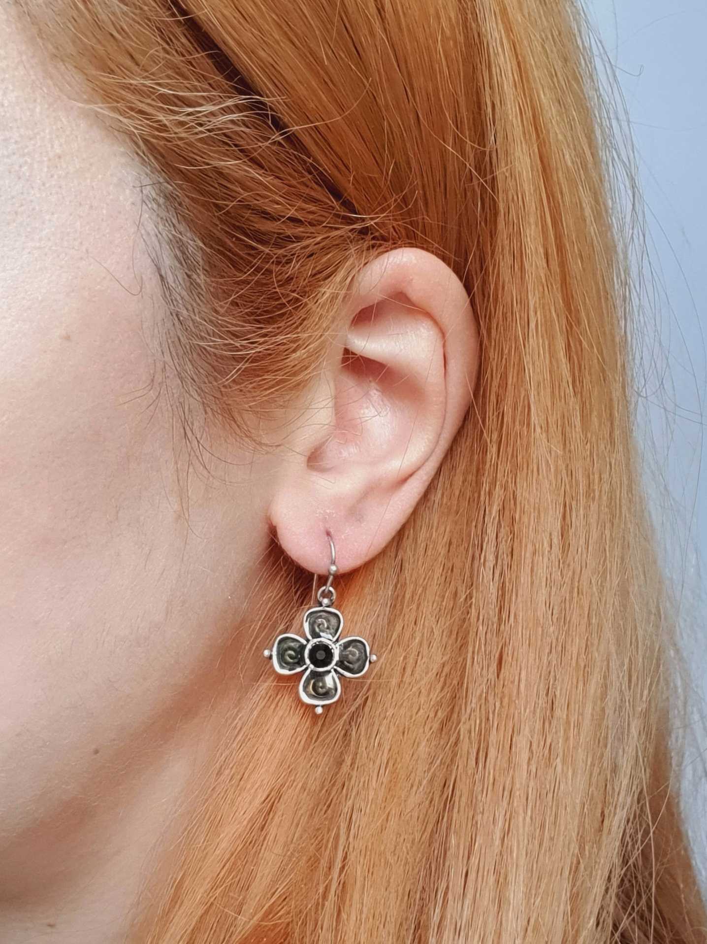 Vintage Silver Toned Drop Flower Earrings - Image 2