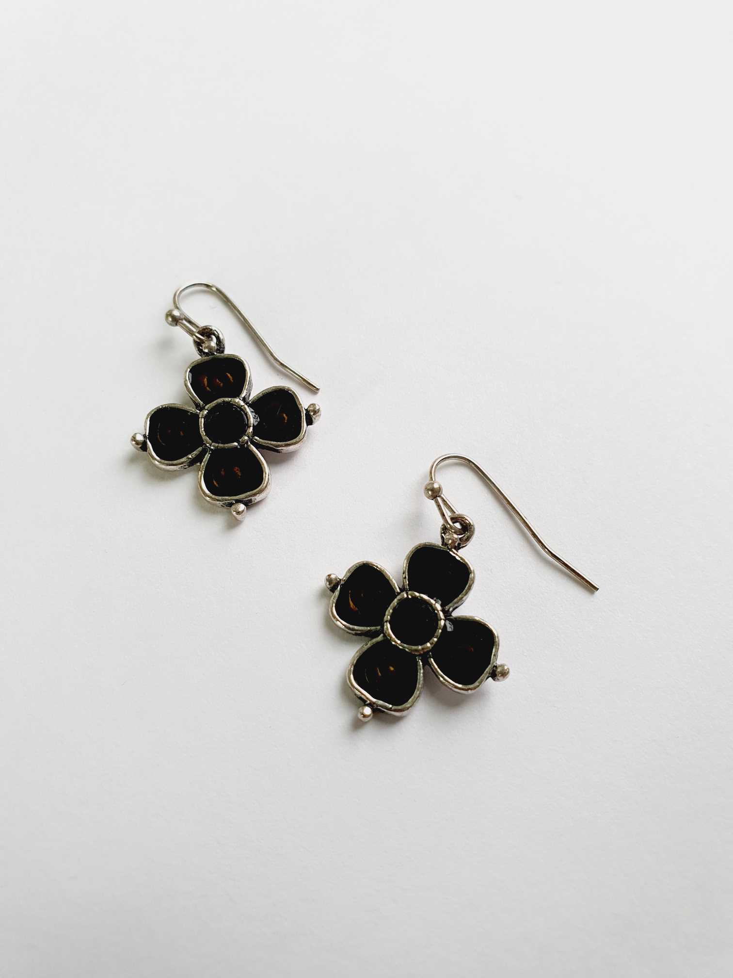 Vintage Silver Toned Drop Flower Earrings - Image 3