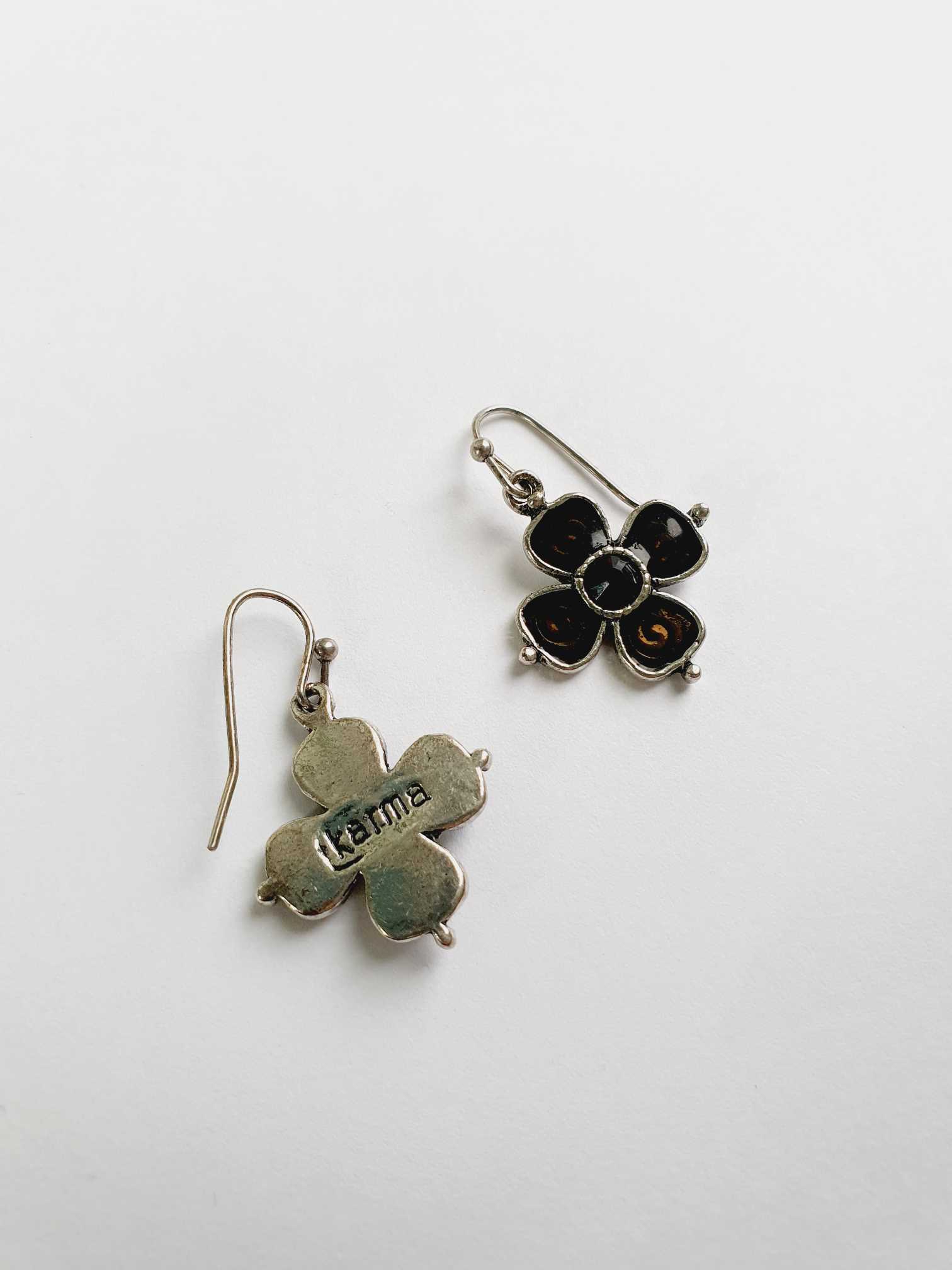 Vintage Silver Toned Drop Flower Earrings - Image 5