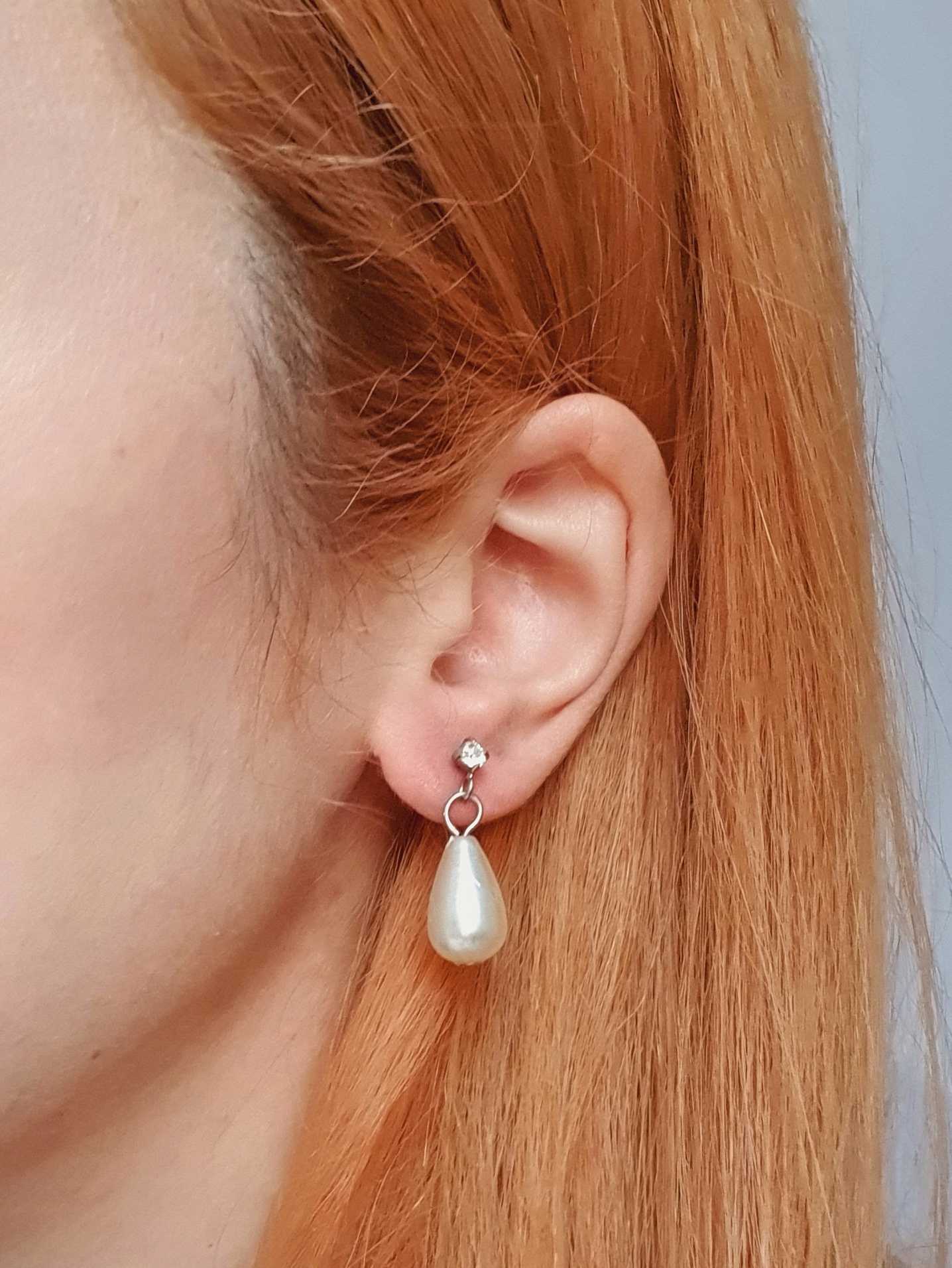 Vintage Silver Toned Pearl Drop Earrings - Image 2