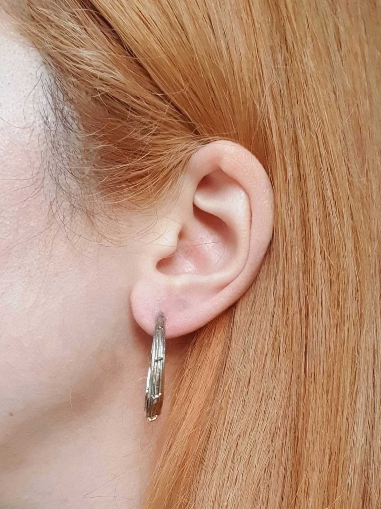 Vintage Silver Toned Textured Hoops - Image 2