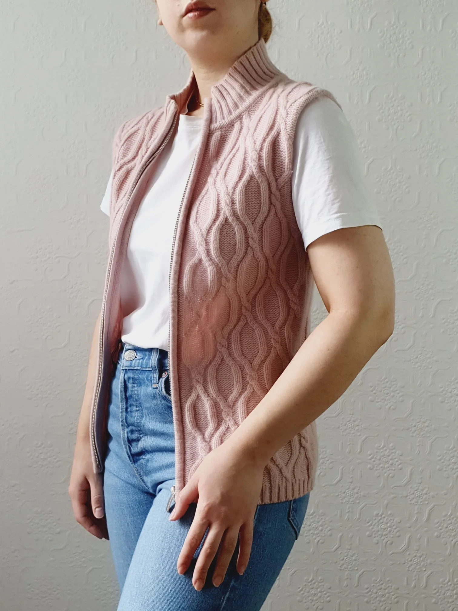 Vintage Soft Pink Lambswool & Cashmere Zip Up Vest - XS/S - Image 2