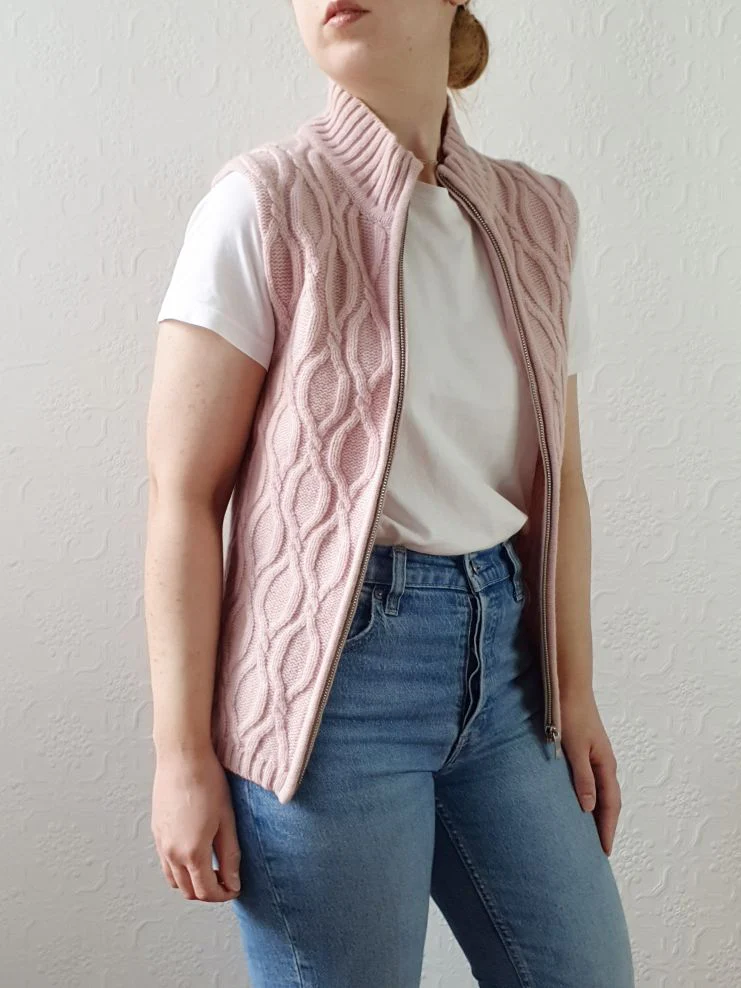 Vintage Soft Pink Lambswool & Cashmere Zip Up Vest - XS/S - Image 3