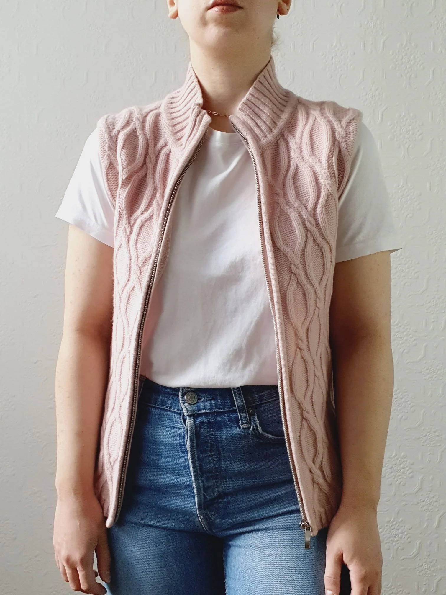 Vintage Soft Pink Lambswool & Cashmere Zip Up Vest - XS/S - Image 4