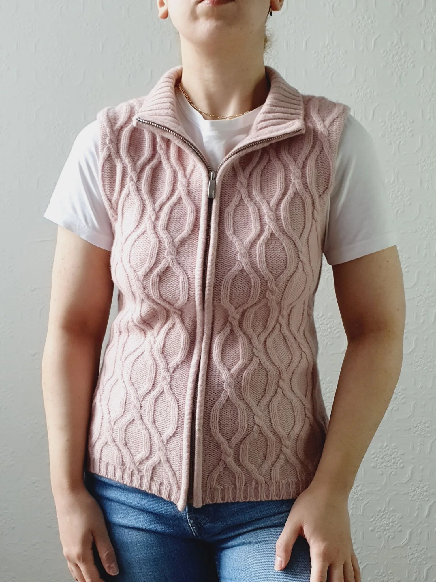 Vintage Soft Pink Lambswool & Cashmere Zip Up Vest - XS/S - Image 6