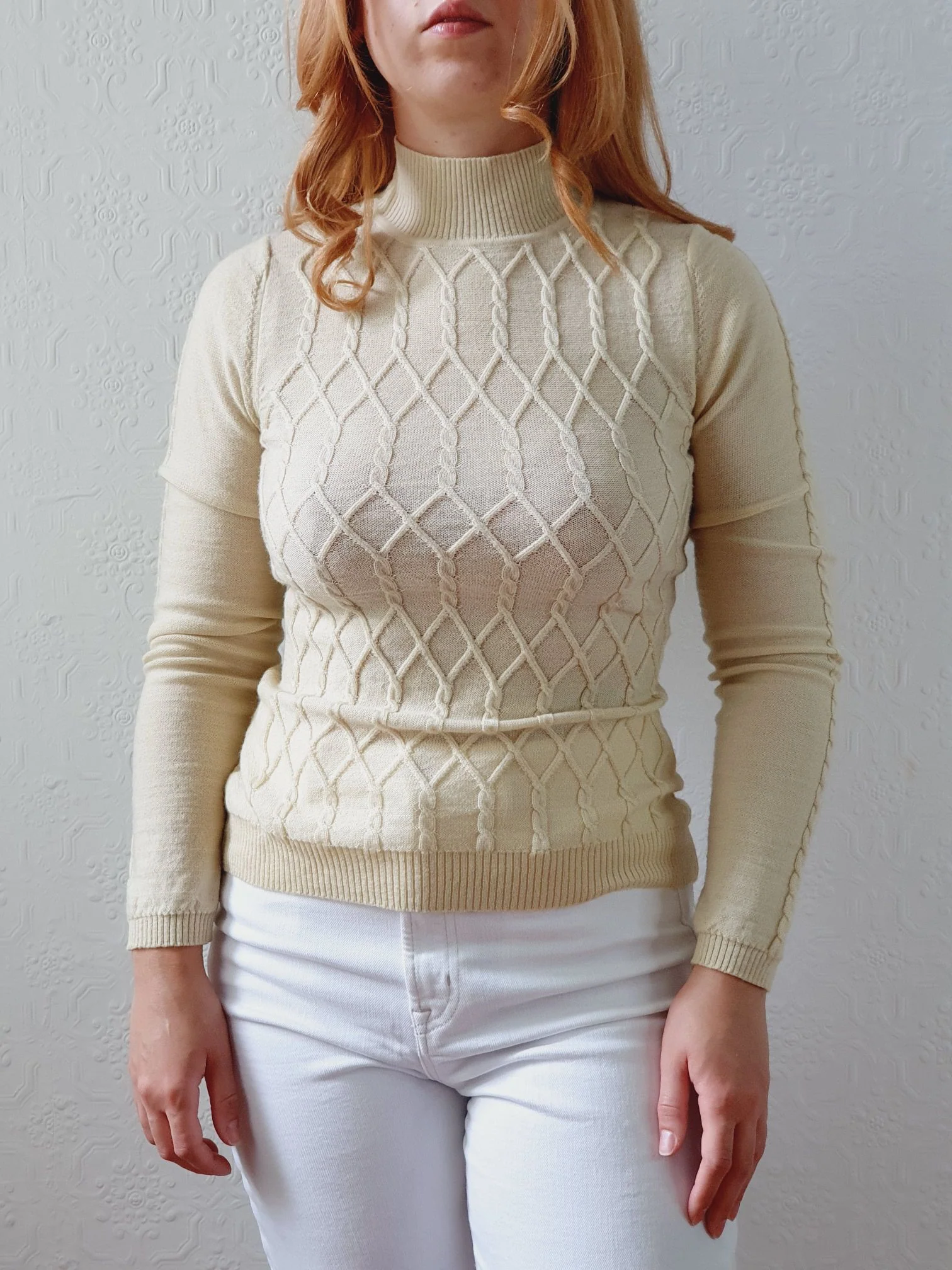 Vintage Soft Yellow Merino Wool High Neck Jumper - XS/S