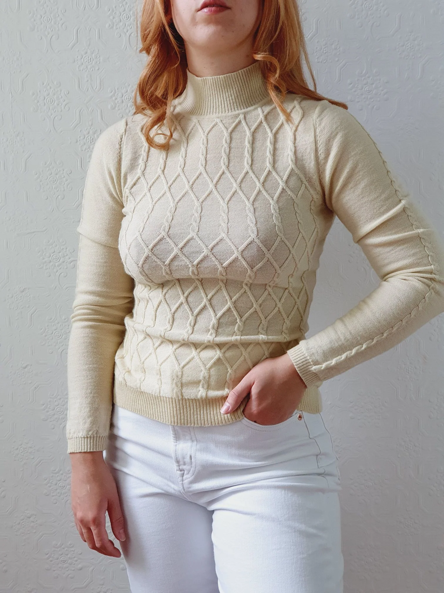 Vintage Soft Yellow Merino Wool High Neck Jumper - XS/S - Image 2