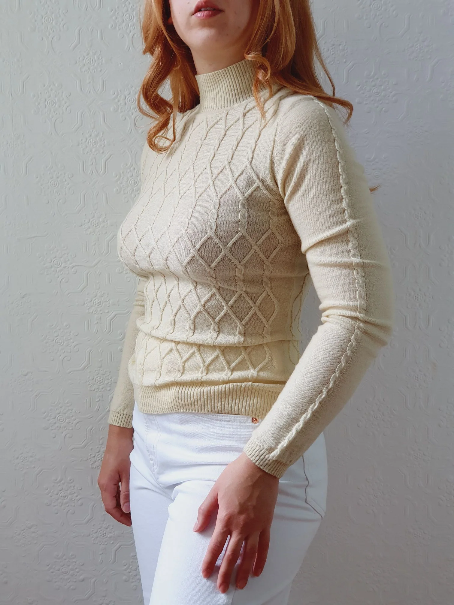 Vintage Soft Yellow Merino Wool High Neck Jumper - XS/S - Image 3