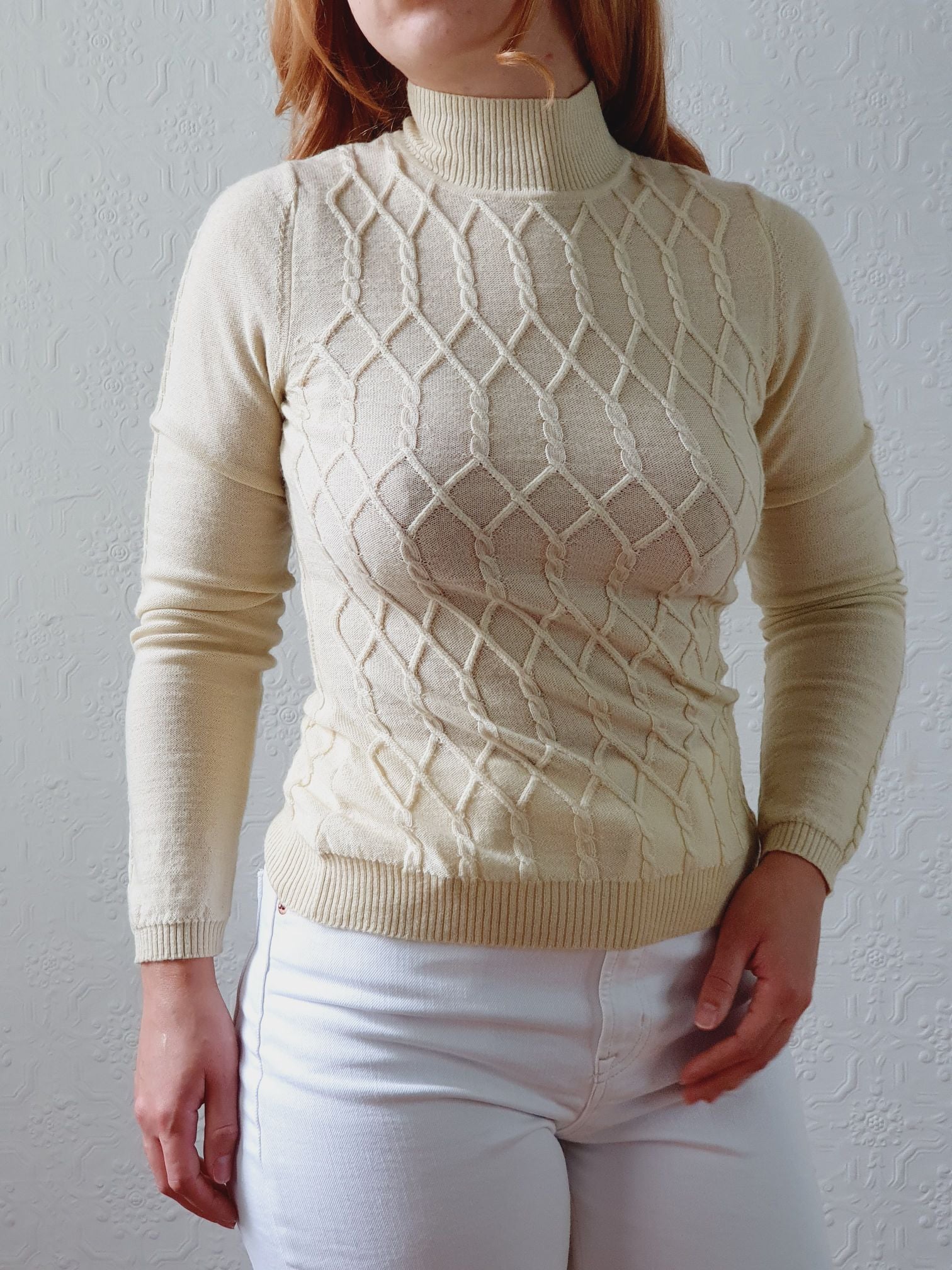 Vintage Soft Yellow Merino Wool High Neck Jumper - XS/S - Image 5