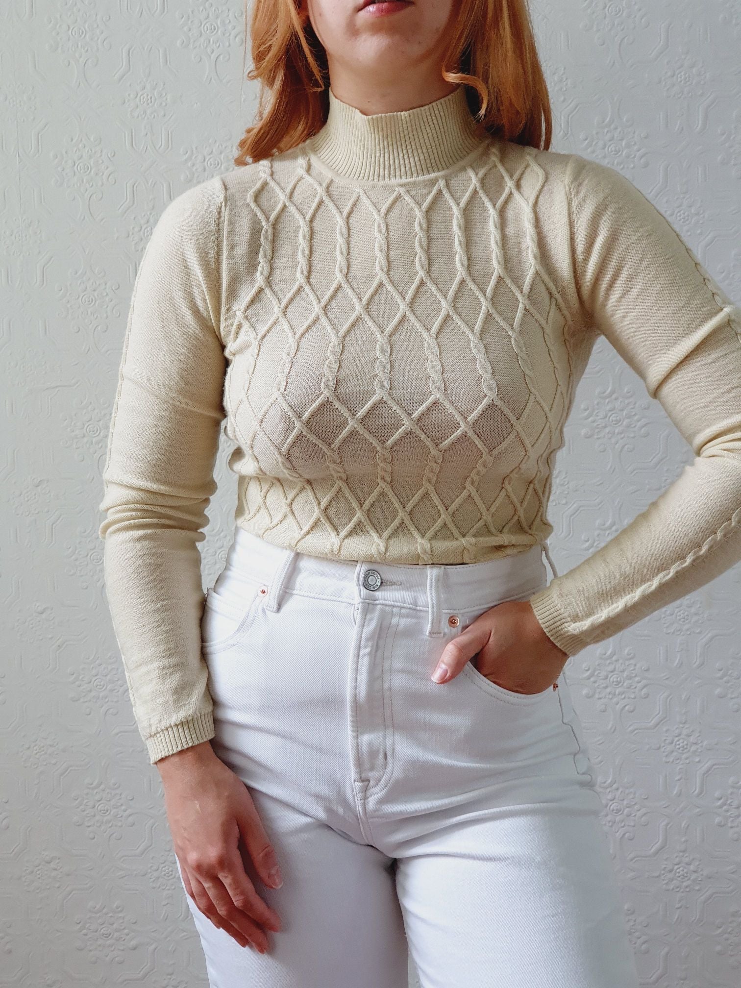 Vintage Soft Yellow Merino Wool High Neck Jumper - XS/S - Image 6