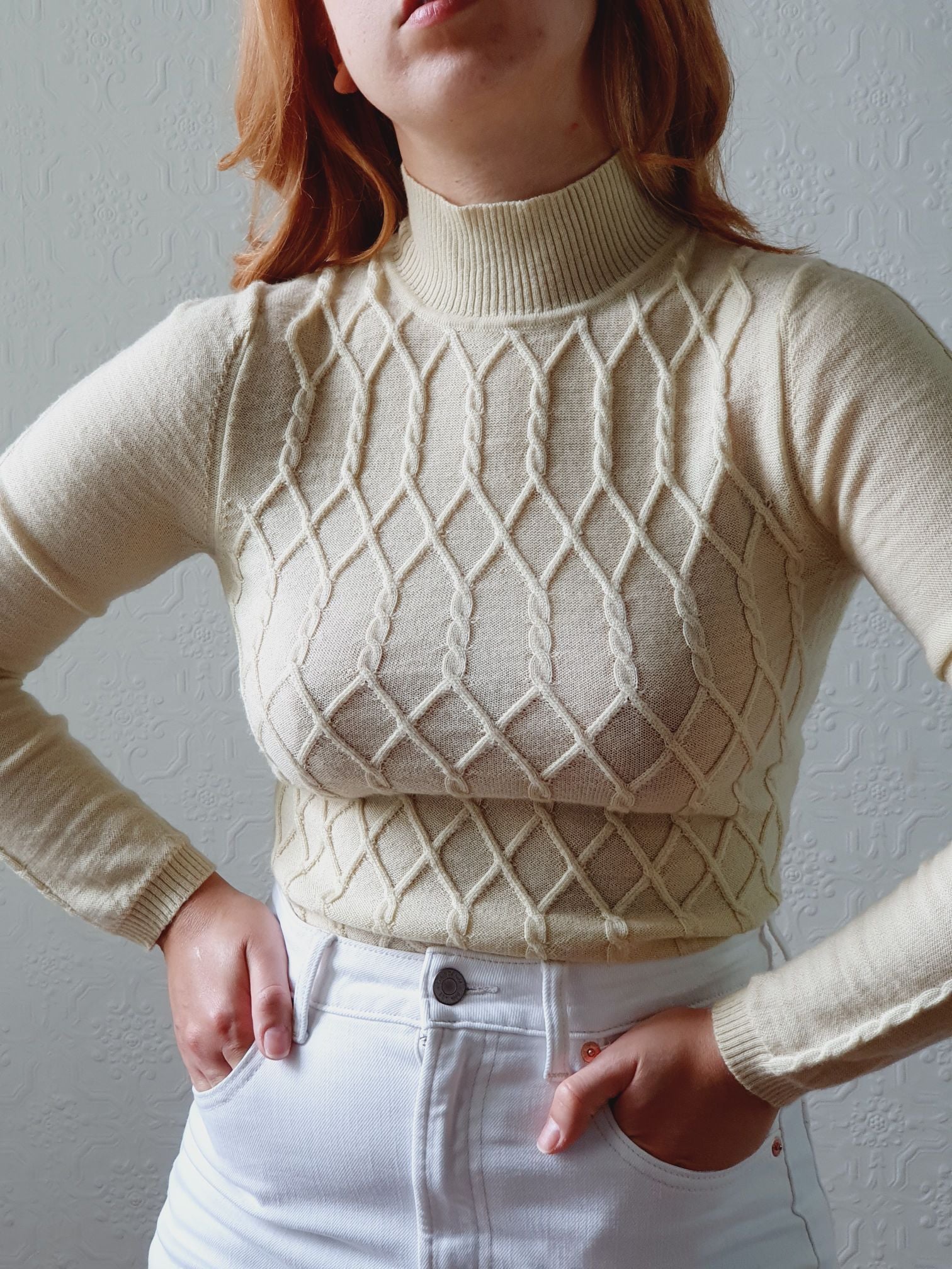 Vintage Soft Yellow Merino Wool High Neck Jumper - XS/S - Image 7