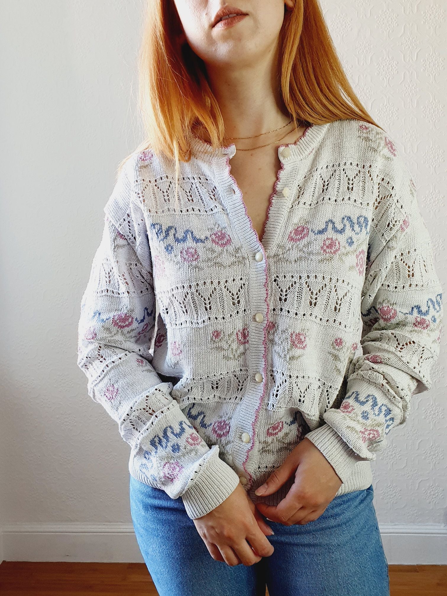 Vintage St Michael Rose Cardigan - L