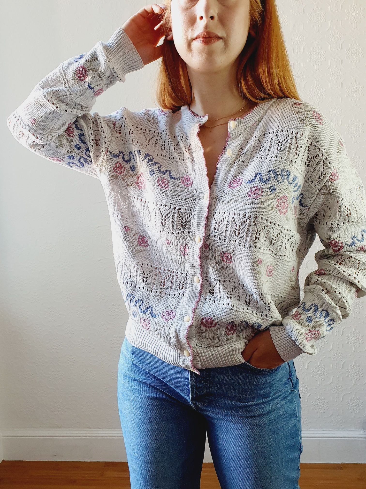 Vintage St Michael Rose Cardigan - L - Image 2
