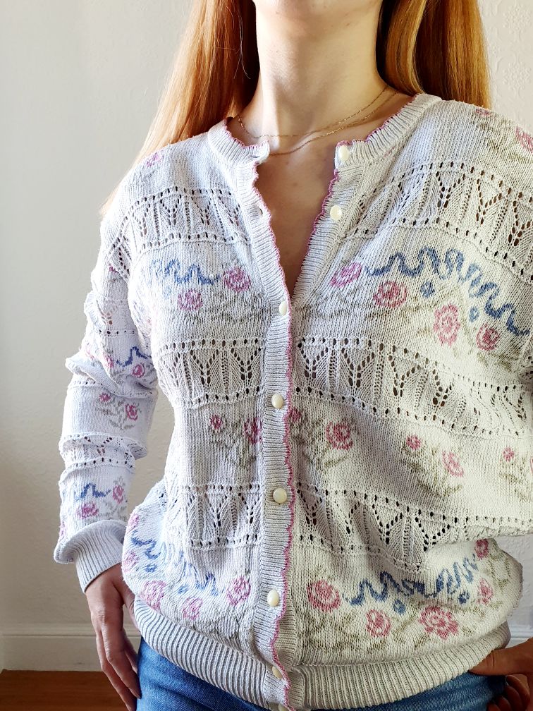 Vintage St Michael Rose Cardigan - L - Image 5