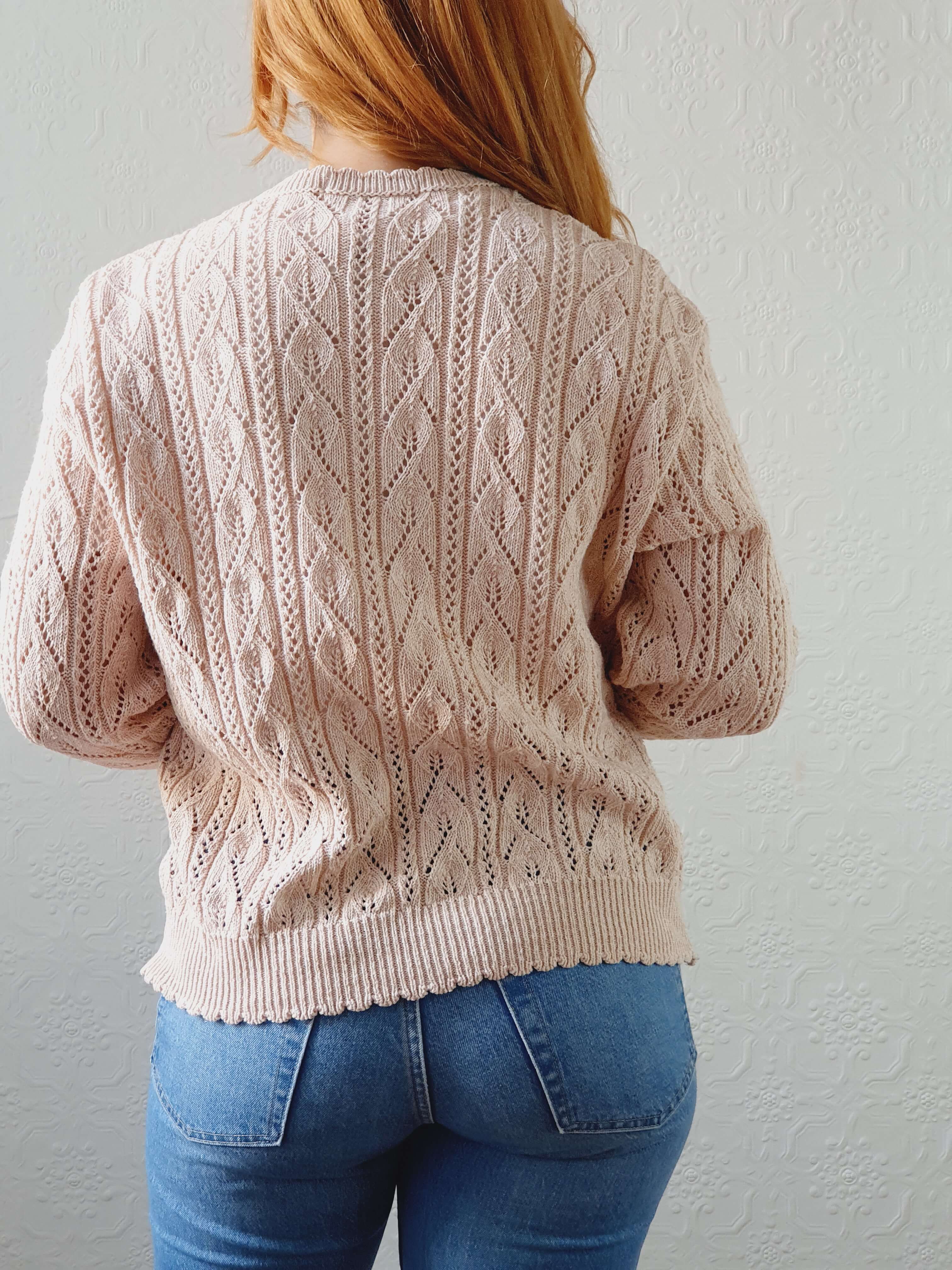 Vintage St Michael Rose Pink Cotton Knit Cardigan - M - Image 10