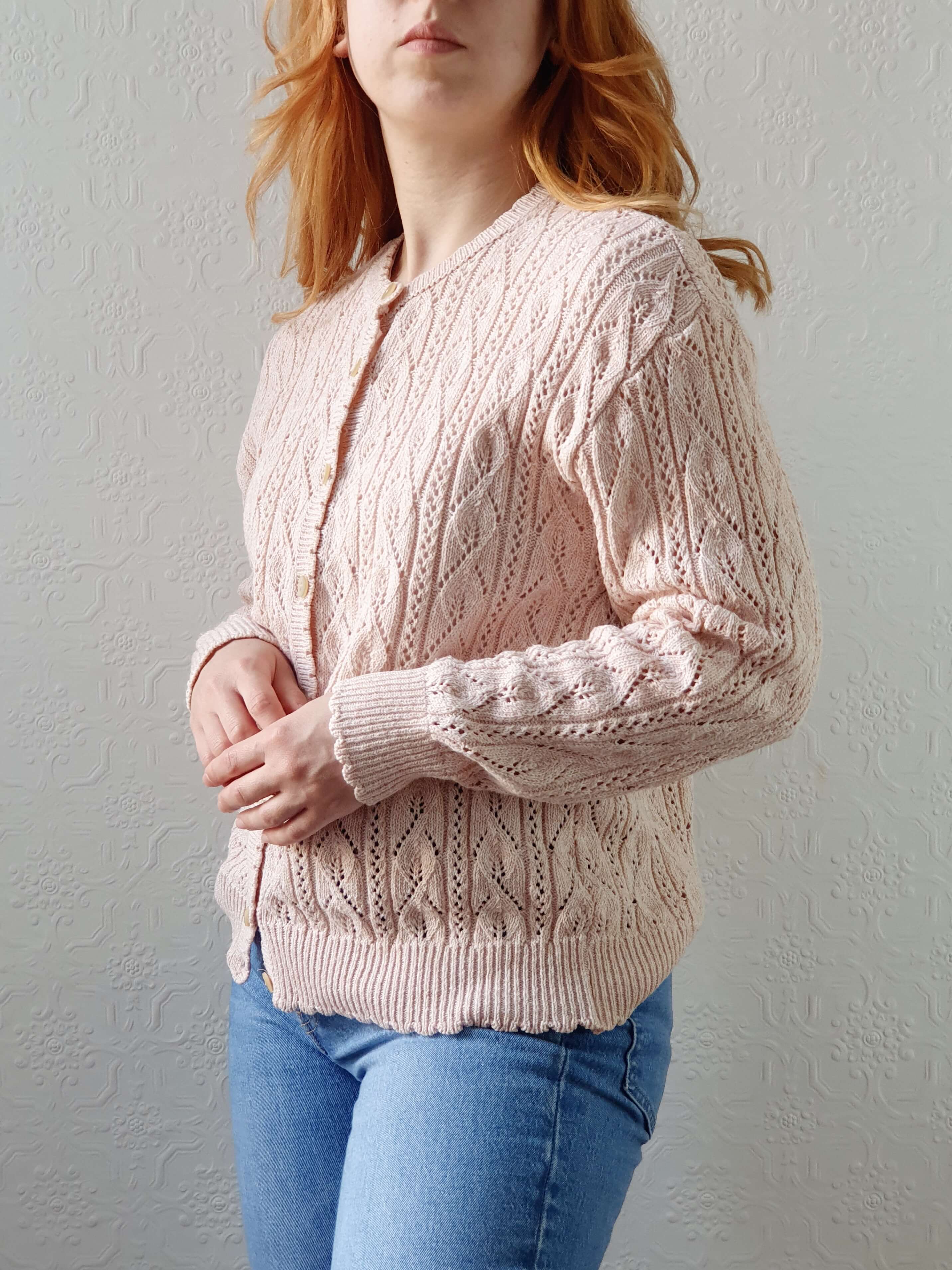 Vintage St Michael Rose Pink Cotton Knit Cardigan - M - Image 11