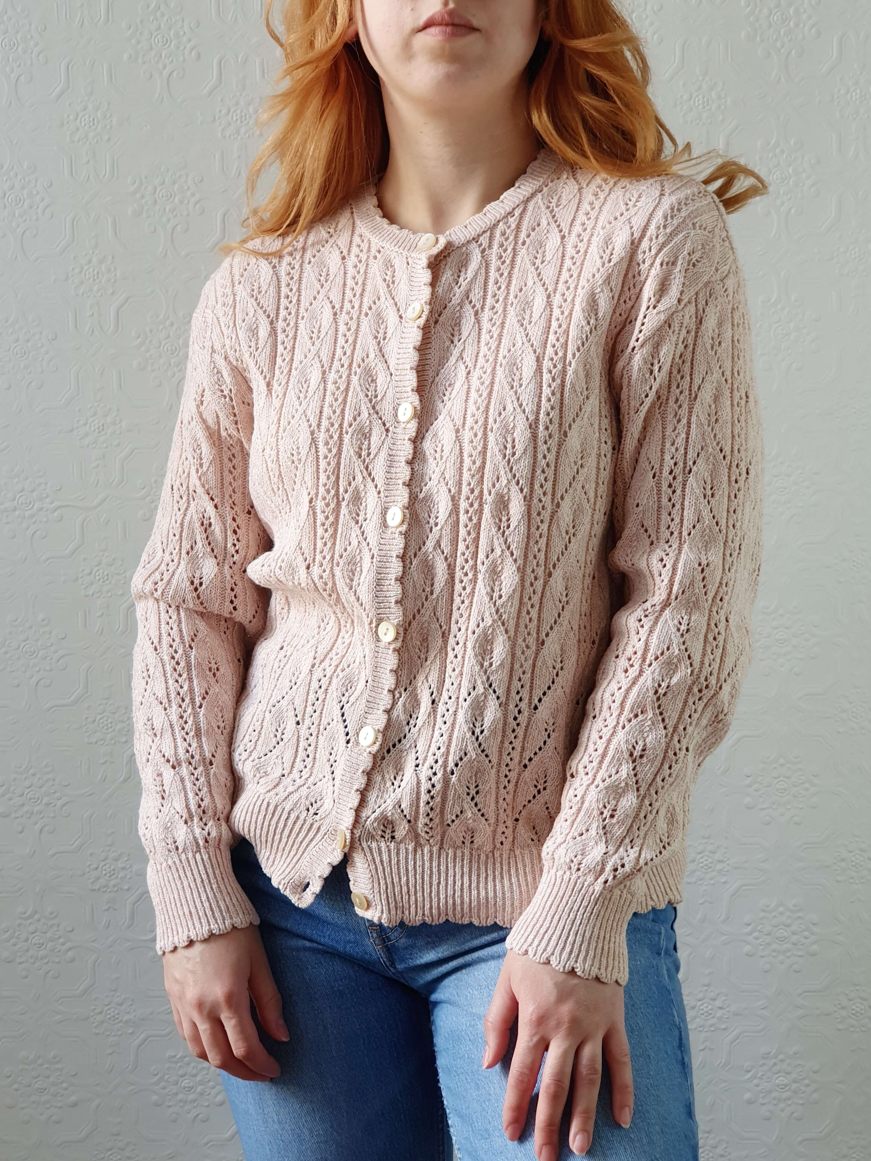 Vintage St Michael Rose Pink Cotton Knit Cardigan - M - Image 12