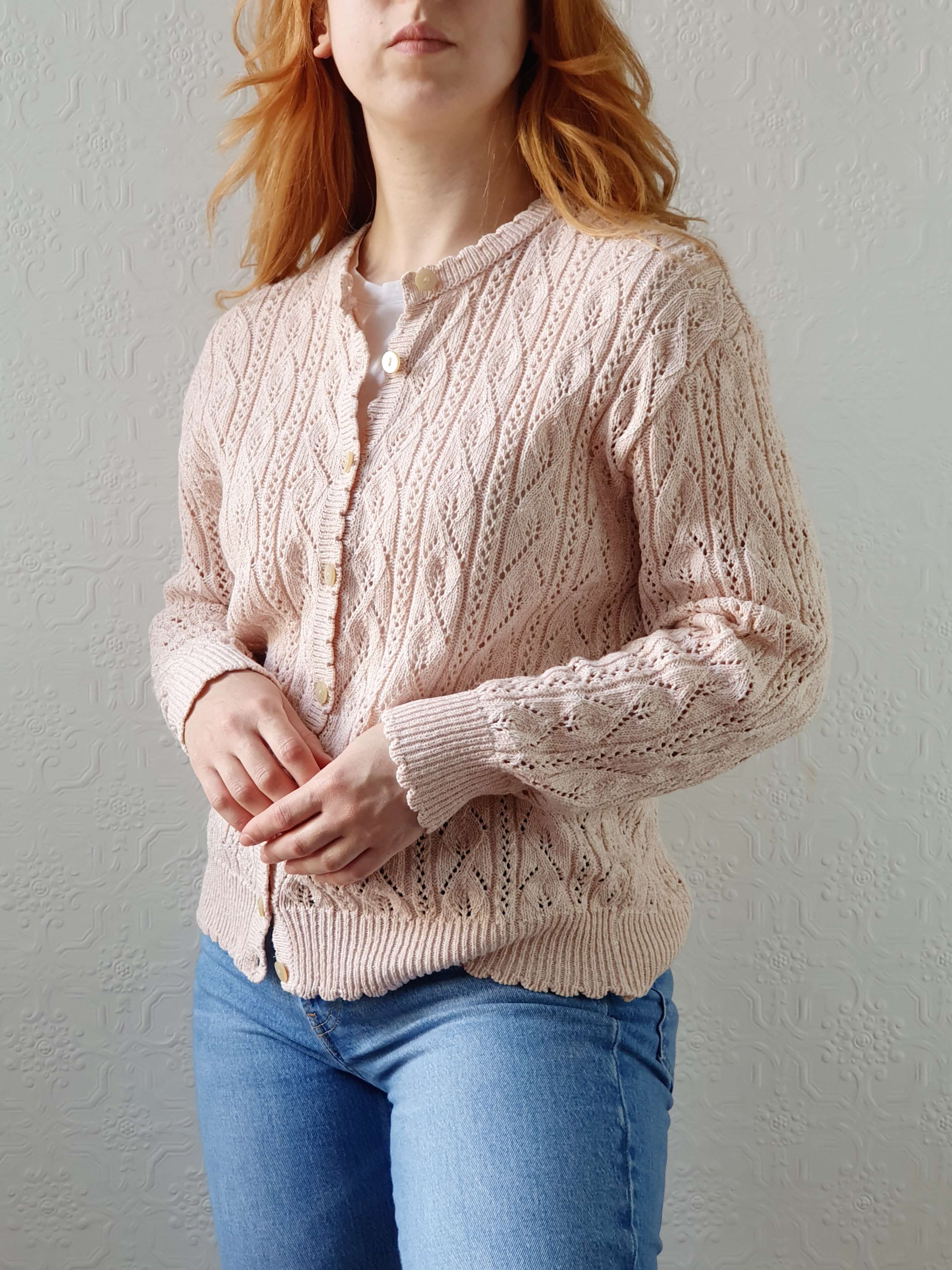 Vintage St Michael Rose Pink Cotton Knit Cardigan - M - Image 13