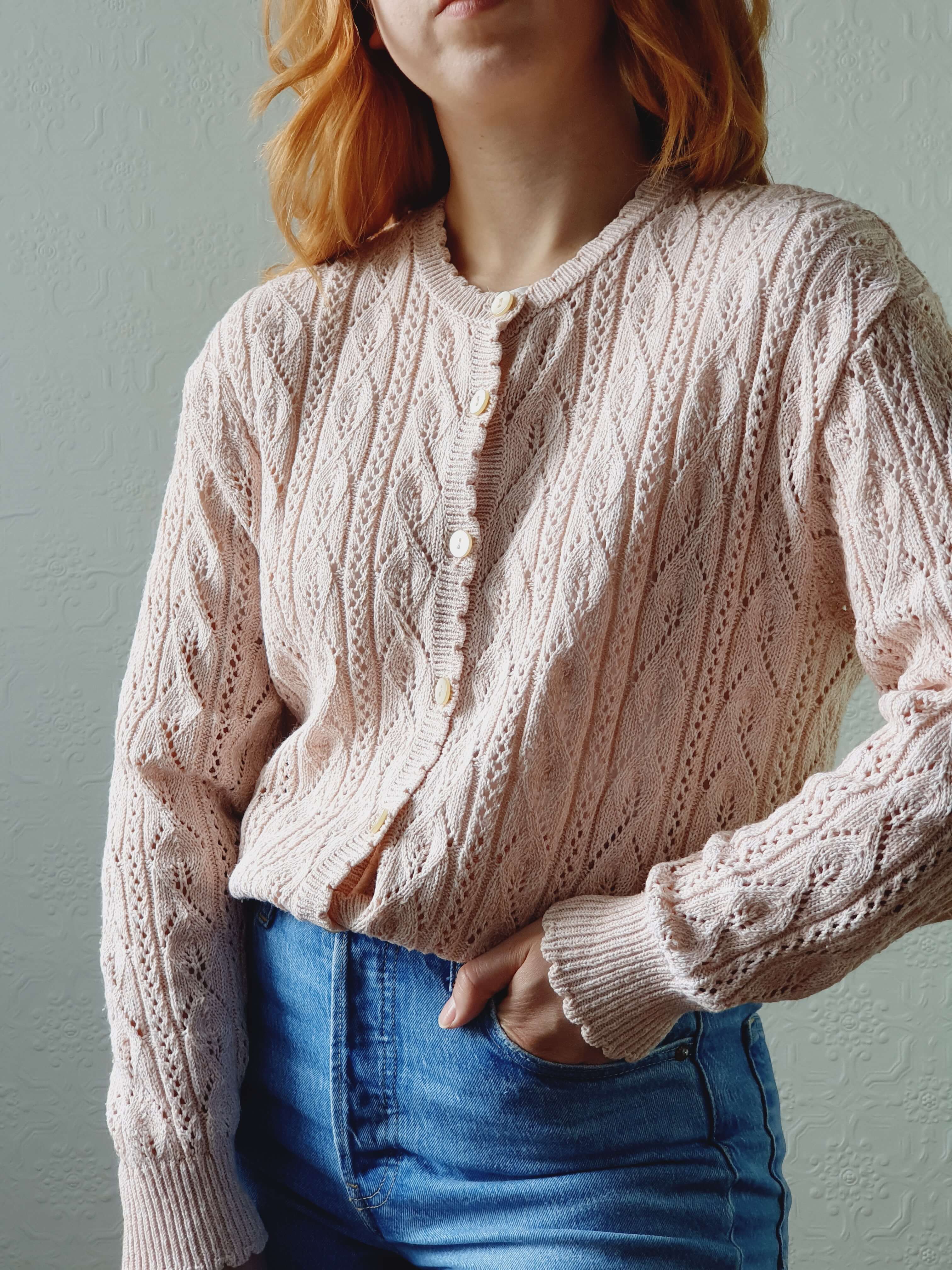 Vintage St Michael Rose Pink Cotton Knit Cardigan - M - Image 2