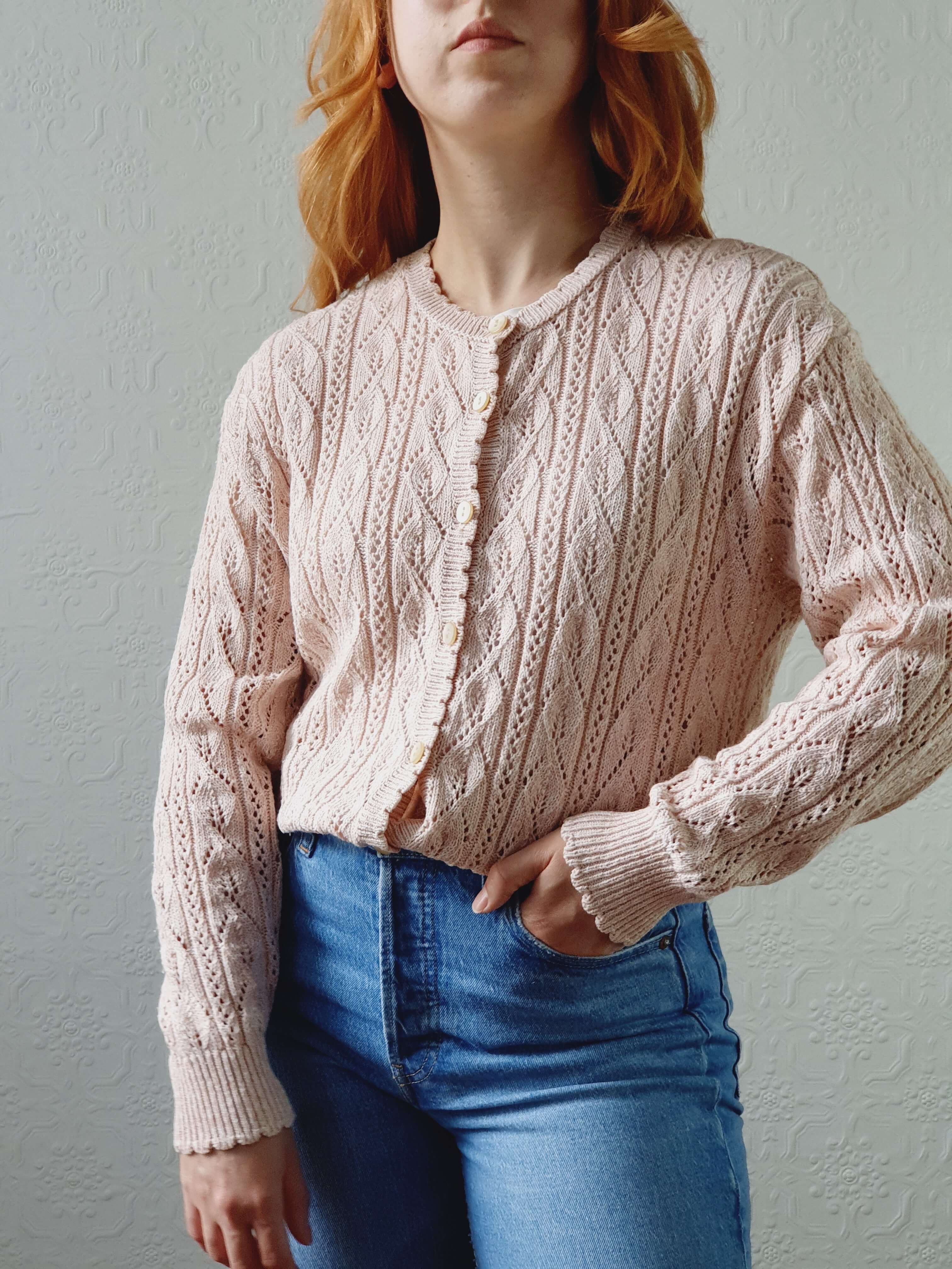 Vintage St Michael Rose Pink Cotton Knit Cardigan - M - Image 3