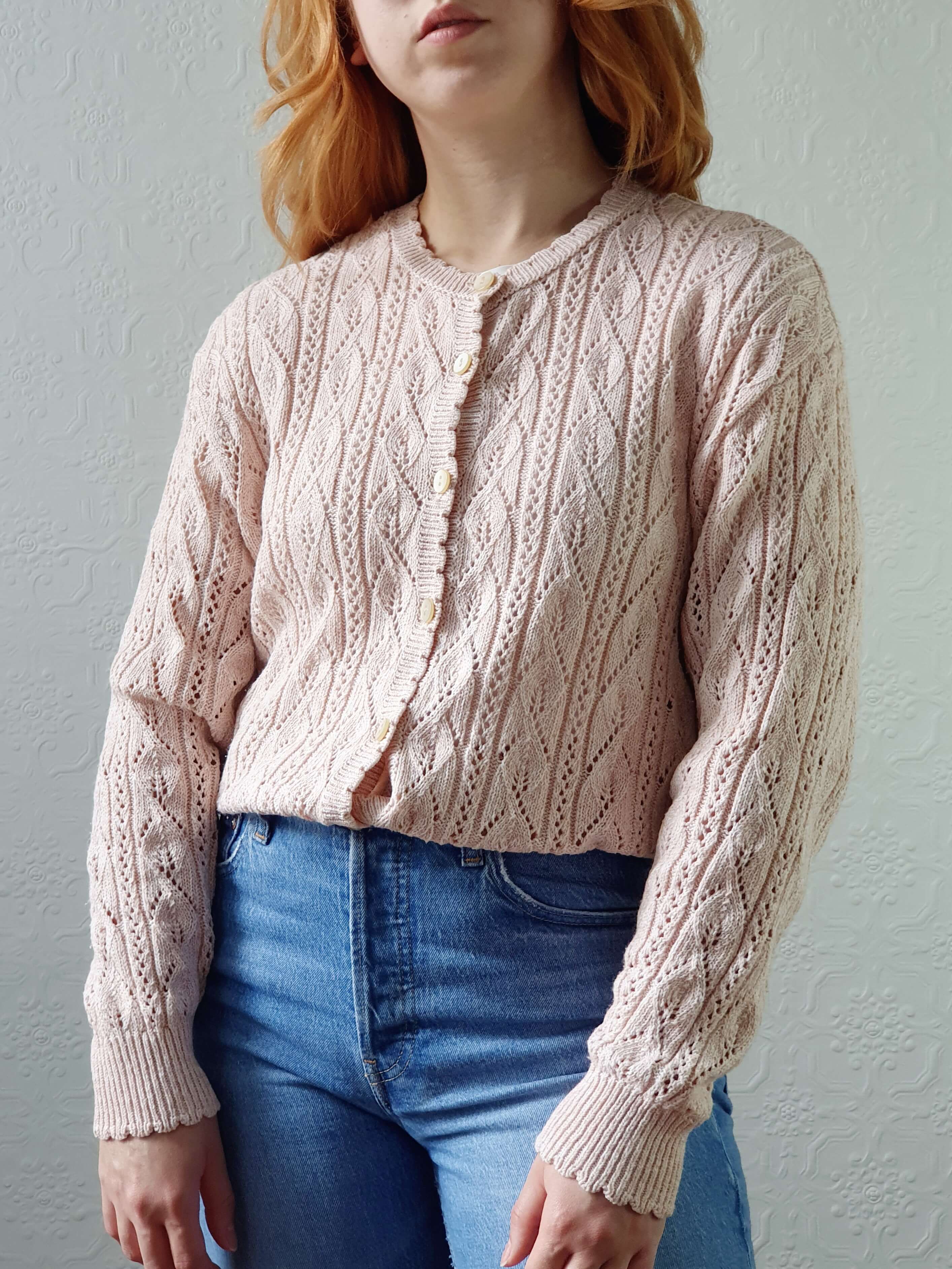 Vintage St Michael Rose Pink Cotton Knit Cardigan - M - Image 4
