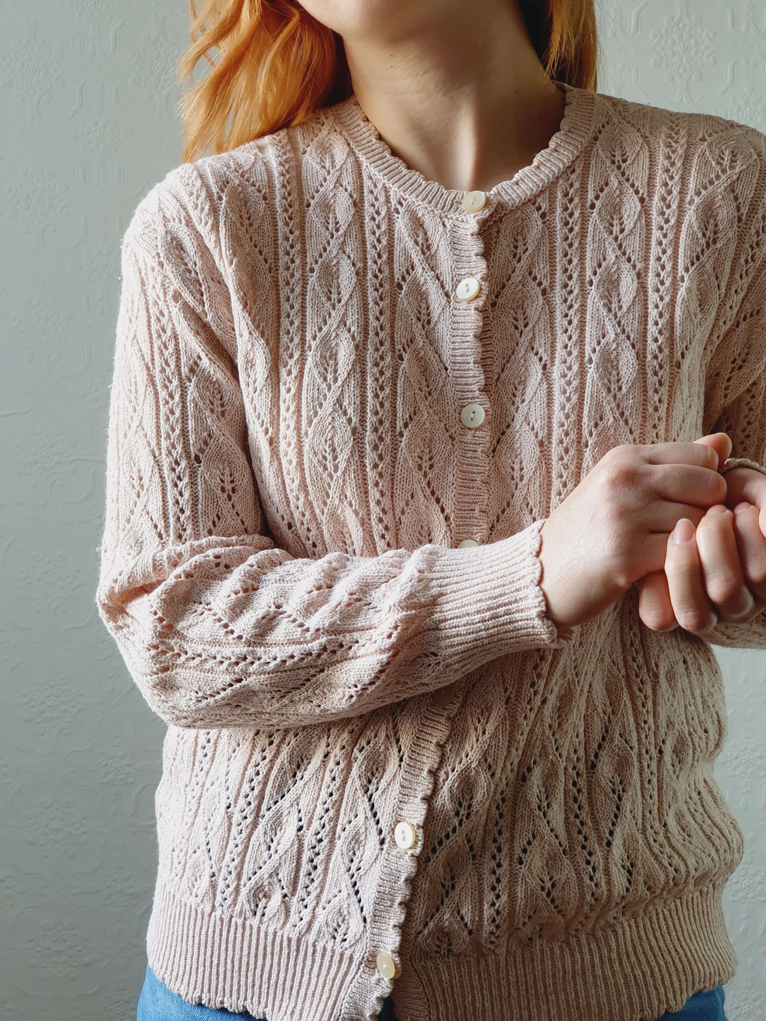 Vintage St Michael Rose Pink Cotton Knit Cardigan - M - Image 5