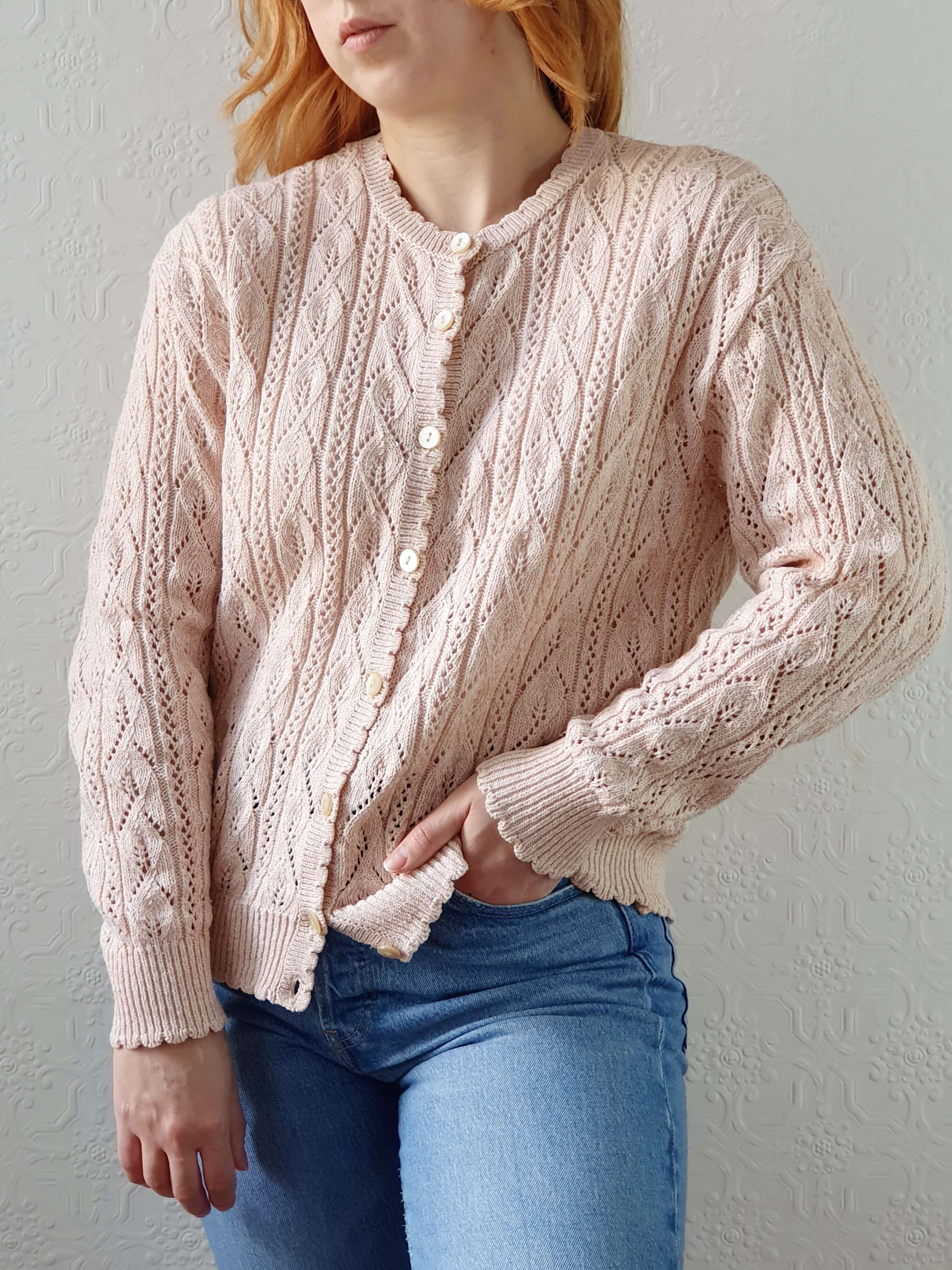 Vintage St Michael Rose Pink Cotton Knit Cardigan - M - Image 6