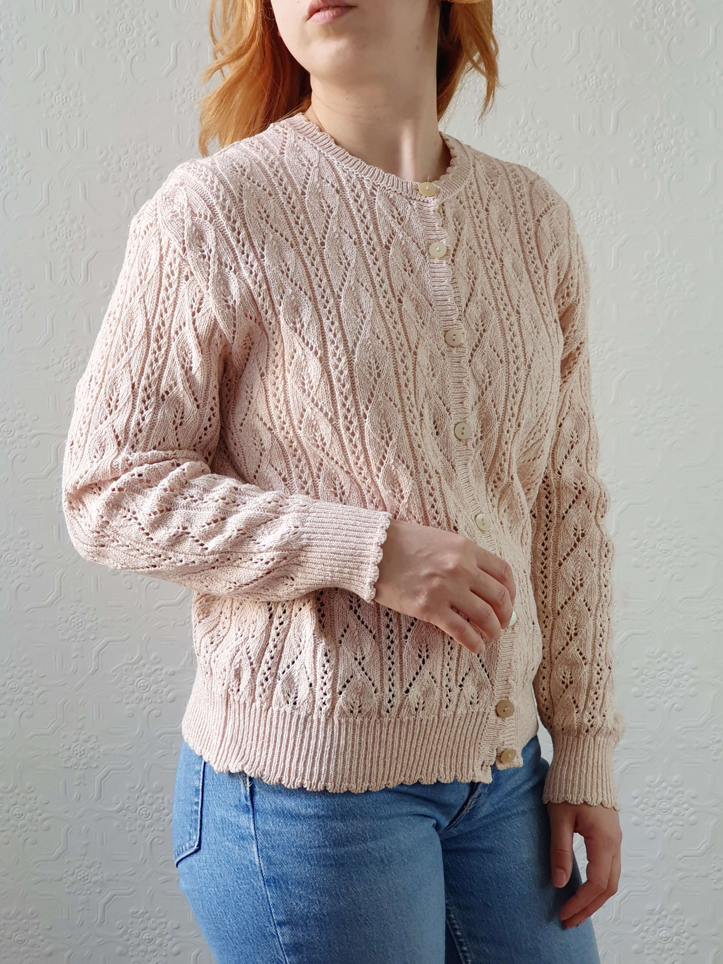 Vintage St Michael Rose Pink Cotton Knit Cardigan - M - Image 8